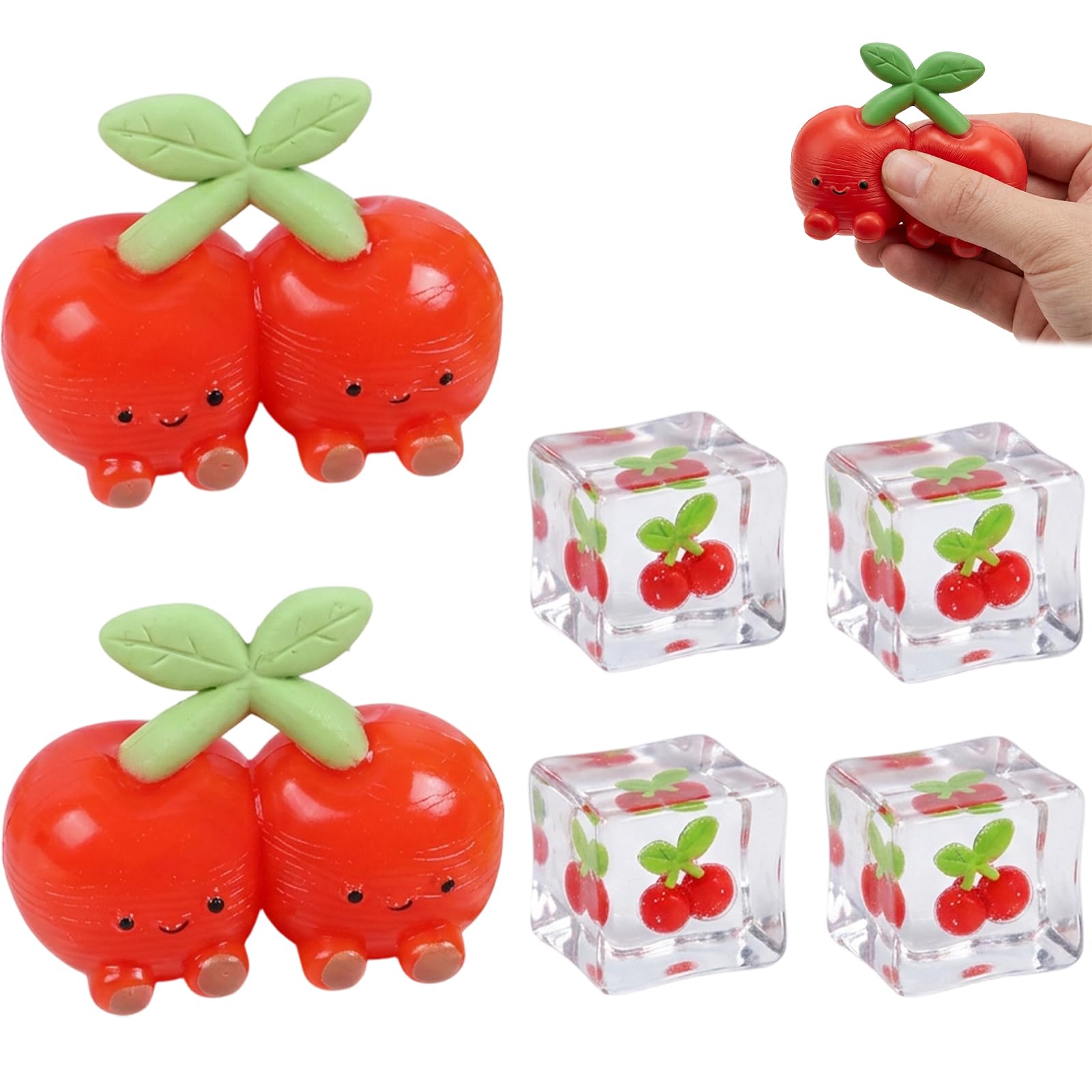 6 PCS Cherry Squishy, Squishy Cherry Set, Soft Desk Decor For Office And Study, Premium Material For Adult Daily Use, Compact Portable Collection