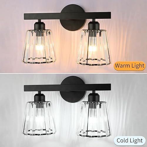 Miniatura 4 de TISLYCO Apliques de pared de 2 luces, lámpara de tocador moderna sobre el espejo, aplique de pared de cristal negro para pasillo, entrada, baño, 2