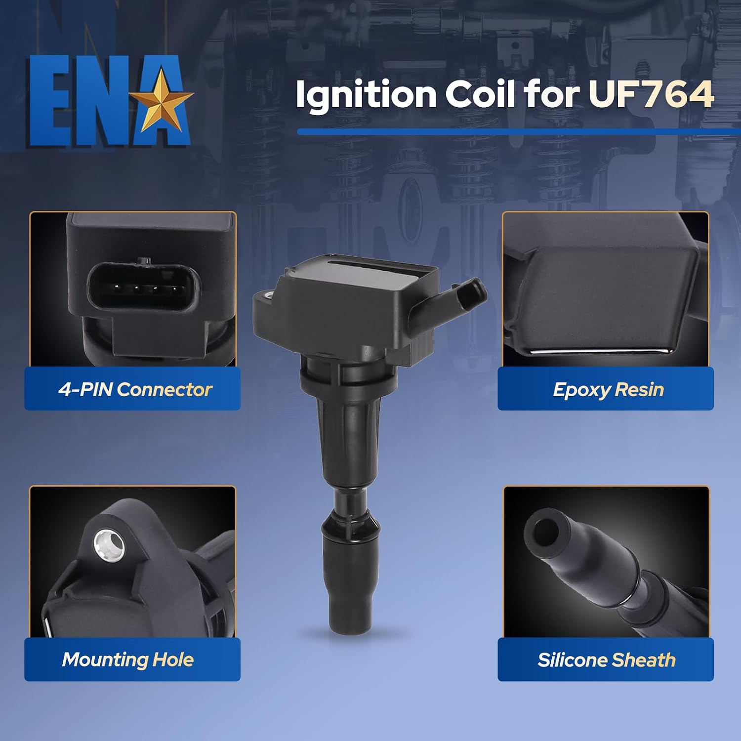 ENA Set of 4 Ignition Coil Compatible with Kia Genesis Hyundai Tucson Stinger Sonata Santa Fe Optima Sorento Sportage G70 G80 2015 2016 2017 2018 2019 2020 2021 2.0L 2.4L V4 Coils for UF764 273002GGA0