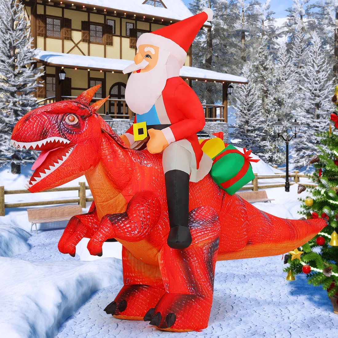 COMIN 5.2 FT Christmas Inflatables Outdoor Decorations, Blow Up Santa Claus Simulation Dinosaur with Built-in LEDs for Xmas Indoor Outdoor Yard Lawn Garden - Image 4