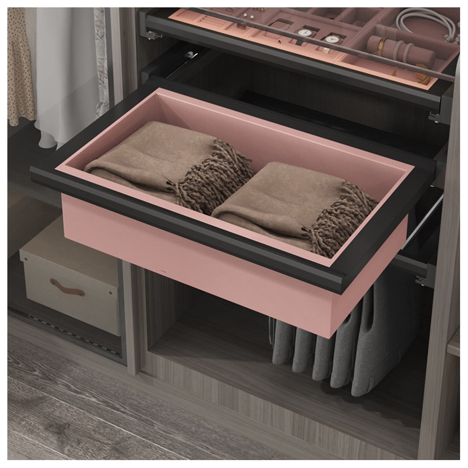 BELUND Kleiderschrank Zugkorb Schubladentyp Kleiderschrank Aufbewahrungskorb, Dämpfungspuffer Mit Automatischer Rückstellung, Kleidersortierung Und Zusammenklappbare Aufbewahrung (Size : 664-700mm) Küche, Haushalt & Wohnen