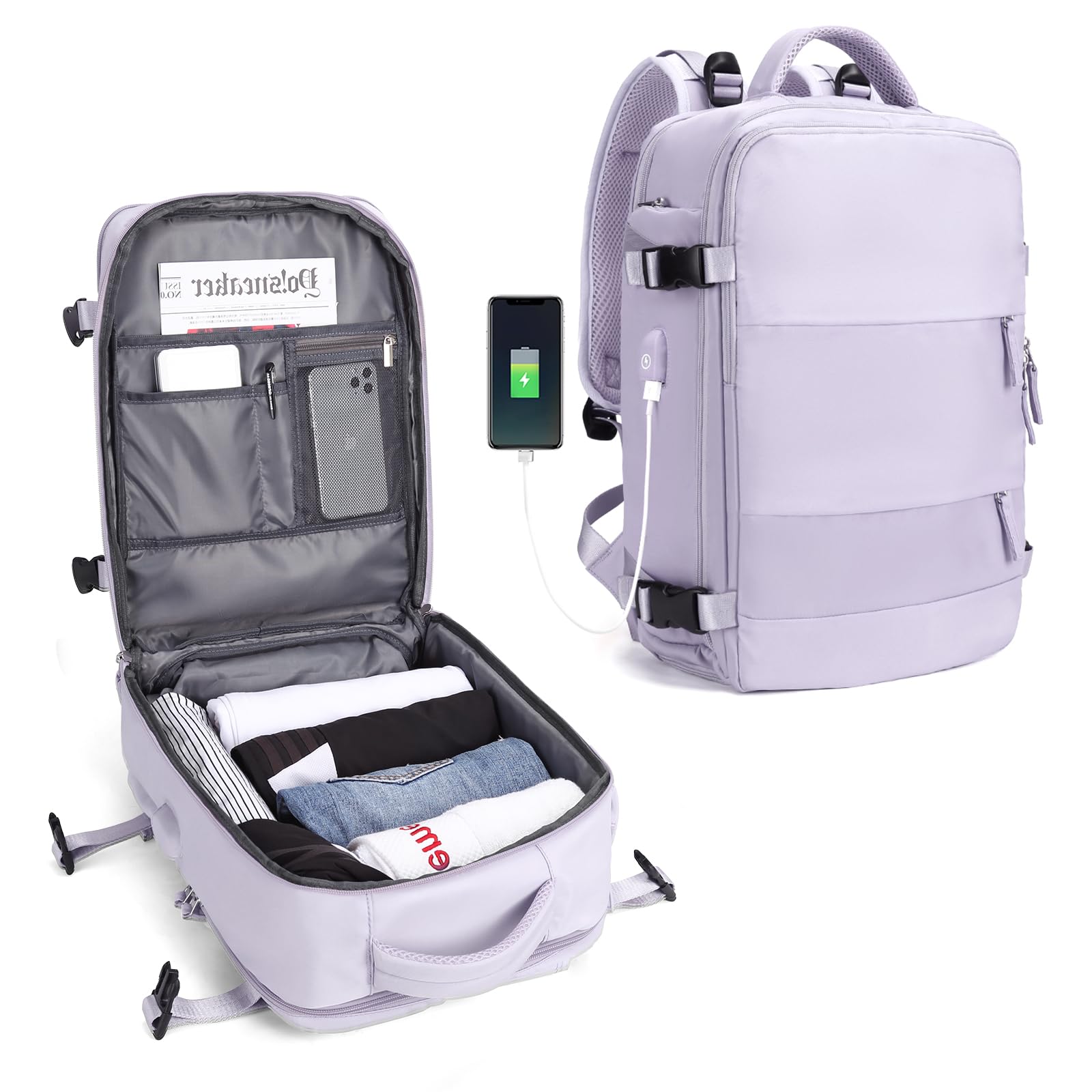 SZLXLarge Travel Backpack Women, Carry On Backpack Men,Hiking Backpack Waterproof Outdoor Sports Rucksack Casual Daypack School Bag Fit 14 Inch Laptop with USB Charging Port Shoes Compartment