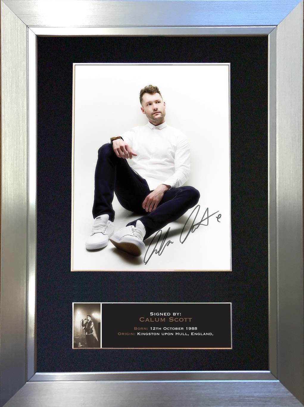 The Autograph Collector Black,Gold,Silver Calum Scott Signed Autograph Mounted Photo Reproduction Print A4 Rare Perfect Birthday (297 X 210Mm) #697 (Silver Frame)
