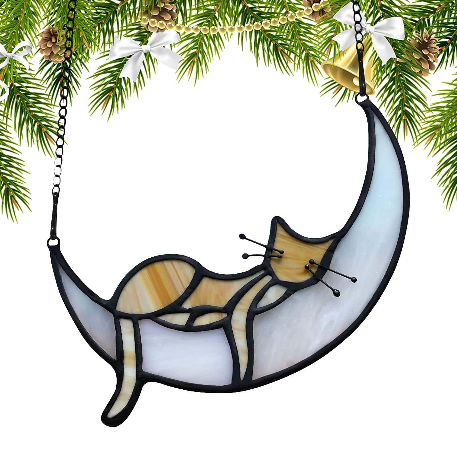 Cat Moon Ornament | Cat Window Hanging Ornament,Orange Cat Decoration Ornament Memorial Bereavement for Cat Lovers, 2D