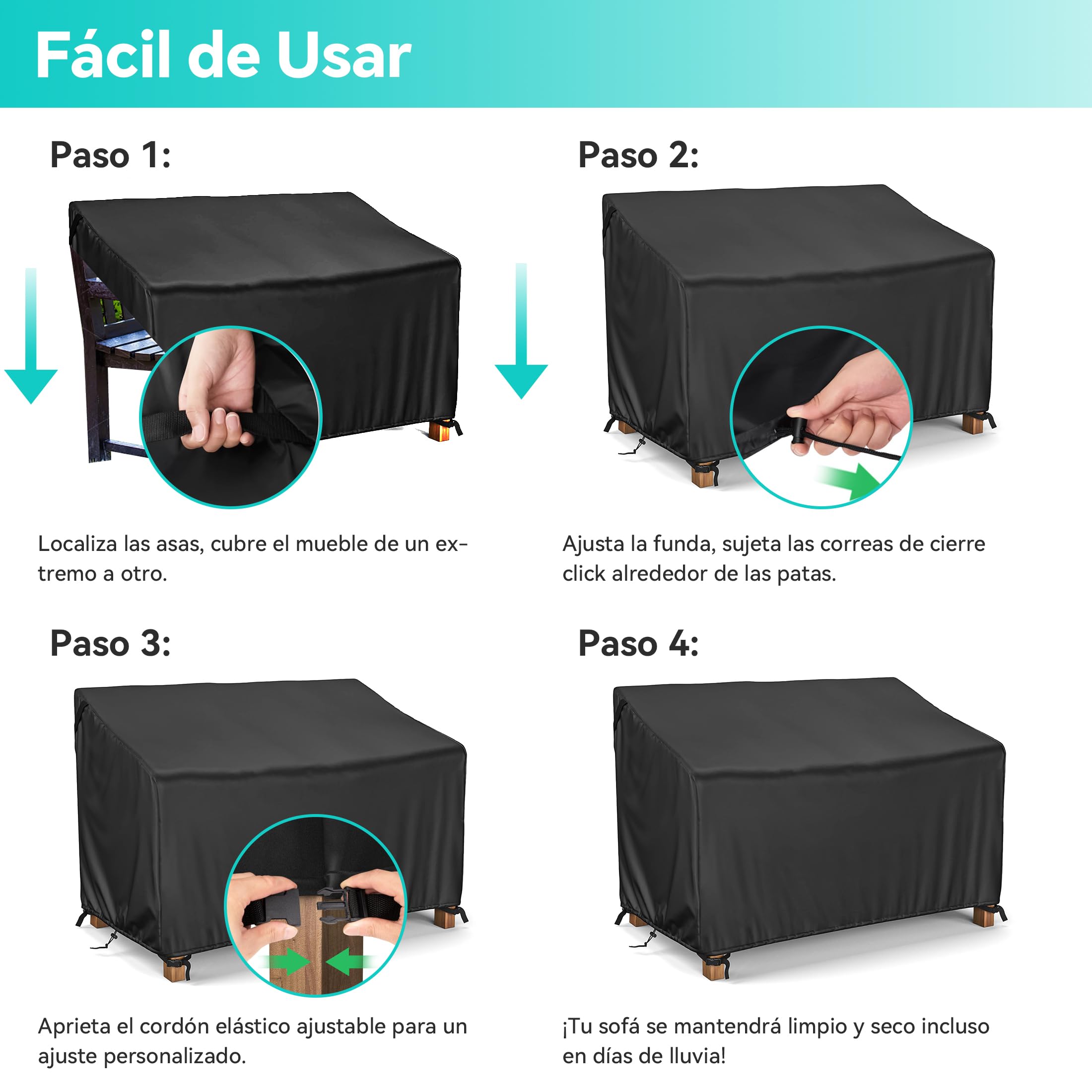 Housse de Banc de Jardin Extérieur 600D Oxford Imperméable Anti-UV Coupe-Vent pour Canapé 2 Places (147x83x78/55cm)