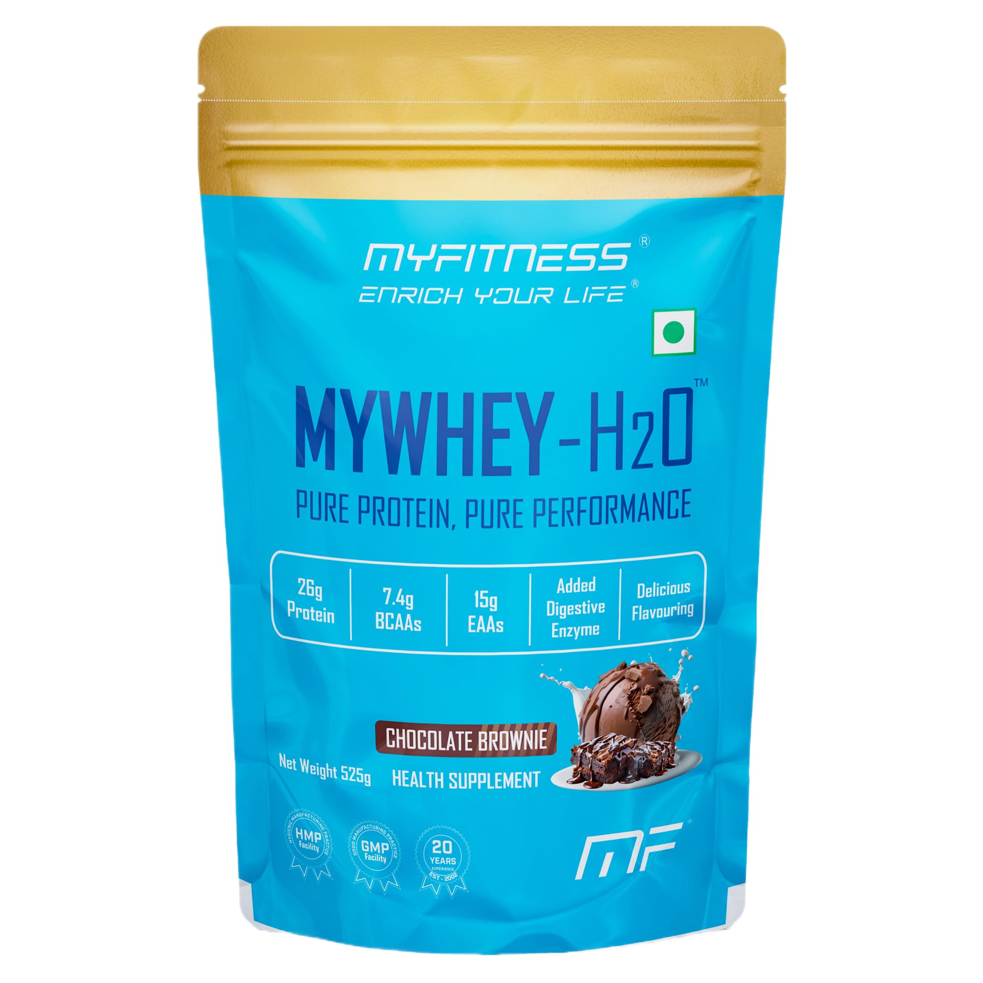 Myfitness Mywhey H2O | 26g Protein Per Serving | 7.4g BCAAs | 15g EAAs | Added Digestive Enzymes | (525g (Pack Of 1), Chocolate Brownie)-image-42