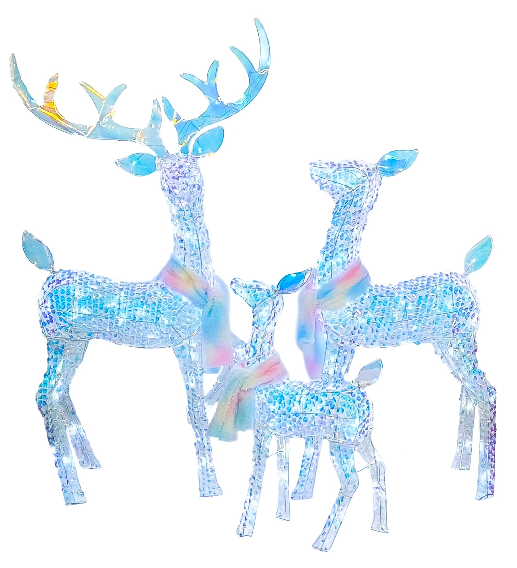 Christmas Outdoor Decoration Deer Set Lighted Christmas Reindeer Set 3D Colorful Fabric and Glitter Festive Deer Patio Garden Durable and Easy to Assemble,Christmas Outdoor Lighted up Decoration