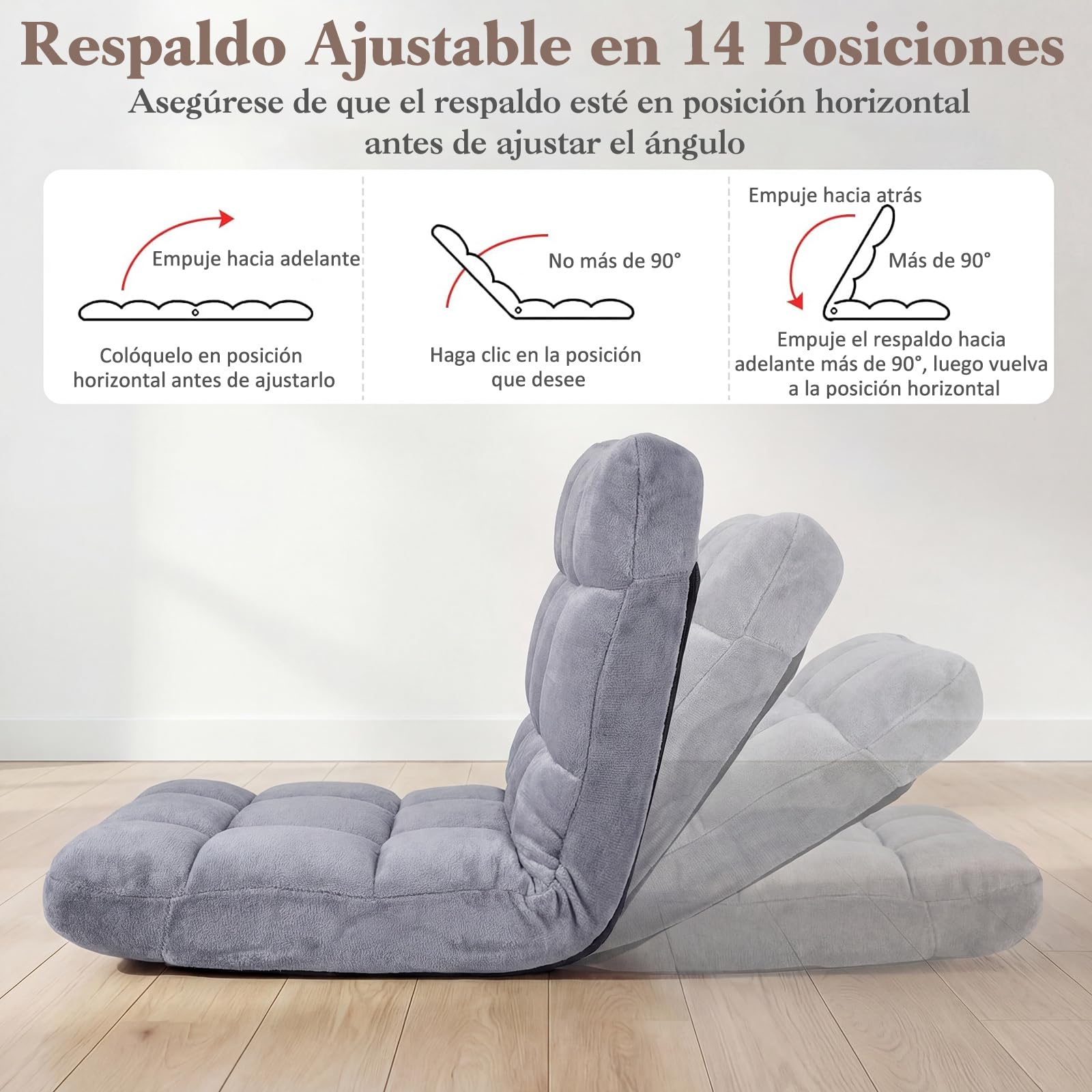 COSTWAY Sofá Suelo Plegable con Respaldo Ajustable en 14 Posiciones (Gris)