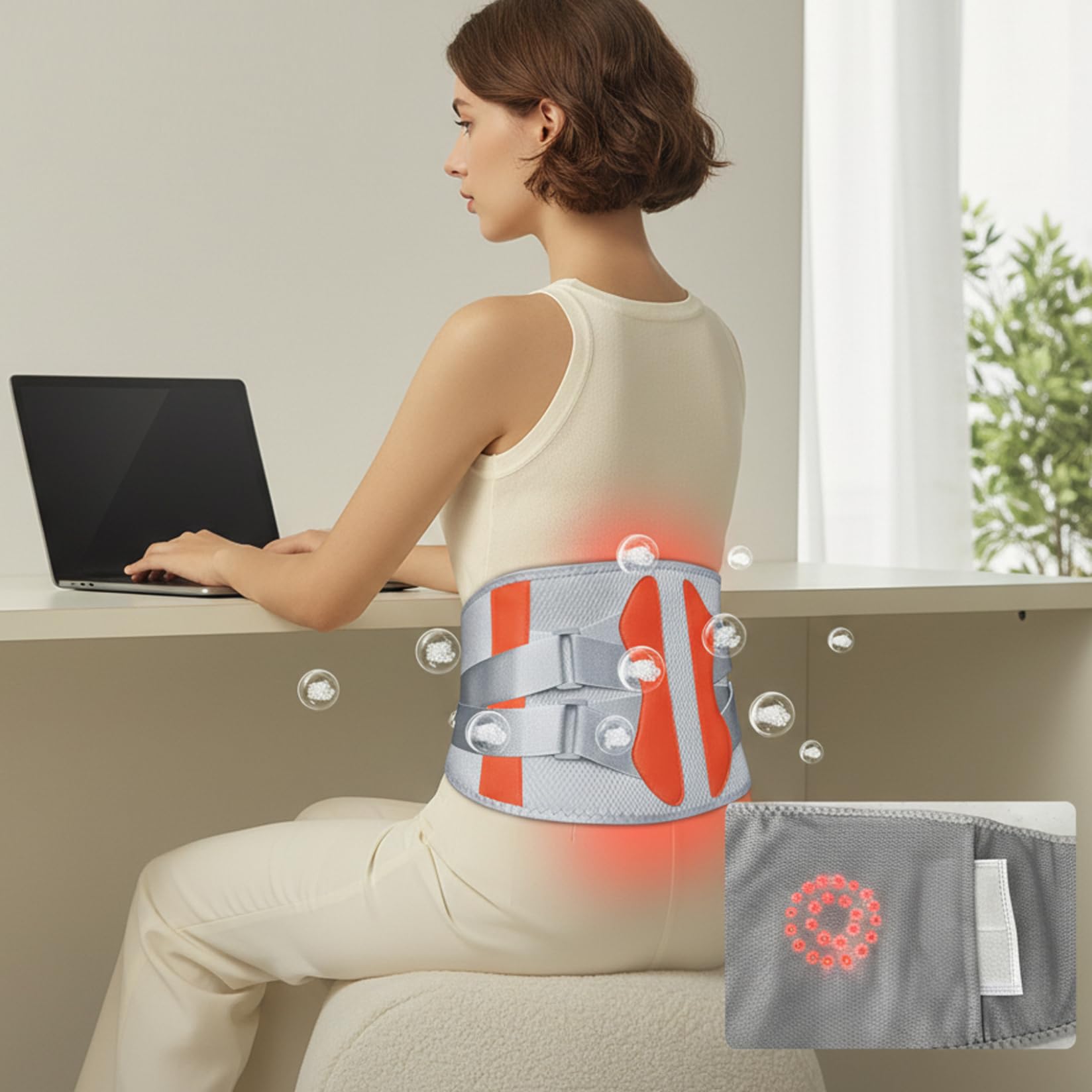Almohadilla térmica inalámbrica, soporte de espalda de 3 velocidades y 5 calor con calor y masaje, cinturón de soporte de espalda inalámbrico para mujeres, hombres, personas mayores Cinturón de