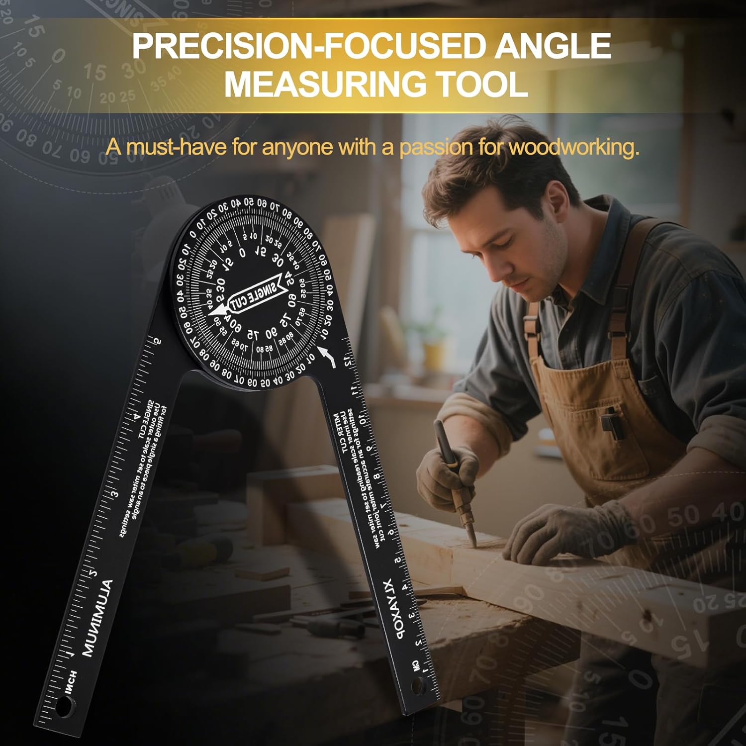 7.3-Inch Aluminum Miter Saw Protractor, Precision Angle Finder for Inside & Outside Cuts, Dual CM/Inch Scales for Carpenters, Builders, Plumbers, Trim Installers & Home DIY