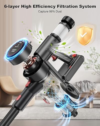 Miniatura 2 de Aspiradora inalámbrica, aspiradora de palo recargable, potente aspiradoras ligeras de succión para el hogar, antienredos, autoportante para pelo de