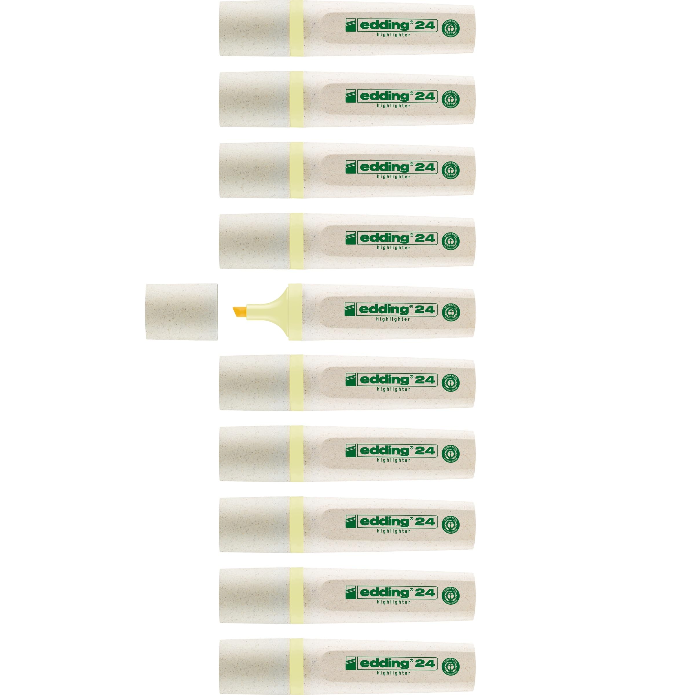 edding 24 EcoLine highlighter - pastel yellow - 10 highlighters - chisel nip 2-5 mm - for quick and easy marking and highlighting of texts and notes - refillable, made of recyclable material