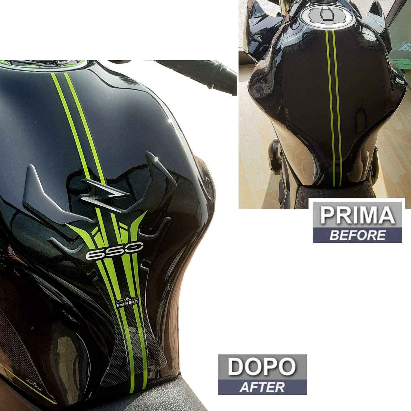 Resin Bike Adesivi Moto Compatibile con Kawasaki Z650 2021. Protezione Paraserbatoio da Urti e Graffi. Adesivo 3D Resinato per Serbatoio Moto - Verde Metallizzato