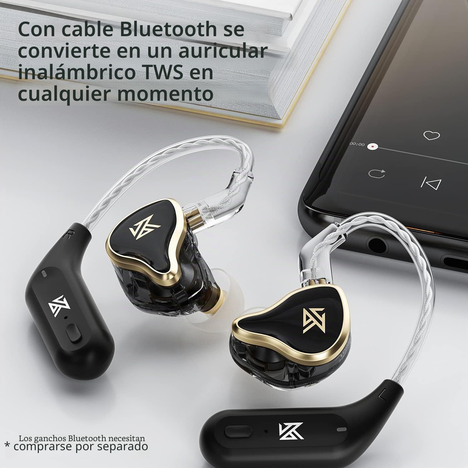 KZ ZAS In Ear Monitor, 1DD + 7BA Auriculares Híbridos HiFi, Audífonos para Videojuegos, con Cable OFC Plateado Desmontable para Músicos y Audiófilos