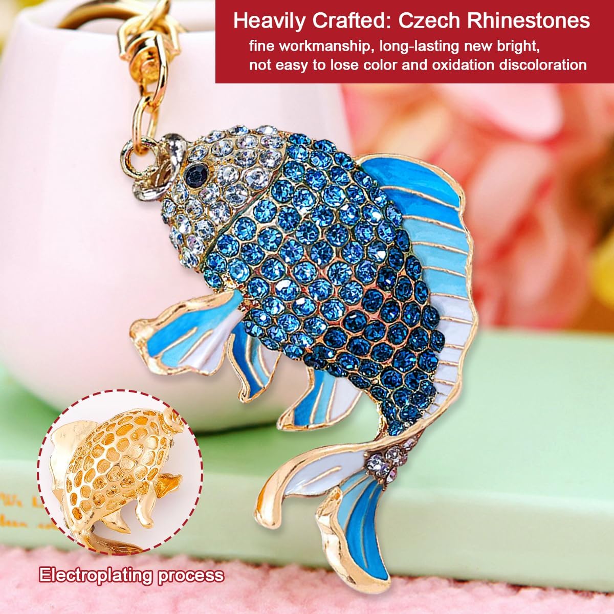 Fish Ornament, Fishing Ornaments for Christmas Tree - Christmas Ornaments for Men, Kids - Unique Beautiful Goldfish with Rhinestone, Gifts for Fisherman
