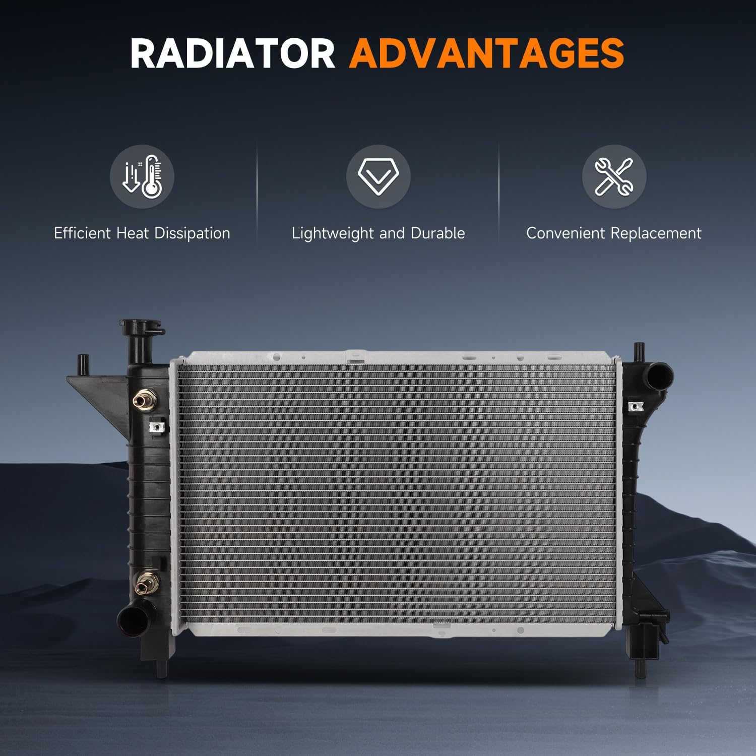 OCPTY For Ford Mustang CU1488 Radiator Replacement Compatible with 1994-1996 Ford Mustang 3.8L/1994-1995 Ford Mustang 5.0L,24" W X 14-7/8" H x 1" D, 1-1/2" Inlet, 1-3/4" Outlet Engine Coolant Radiator