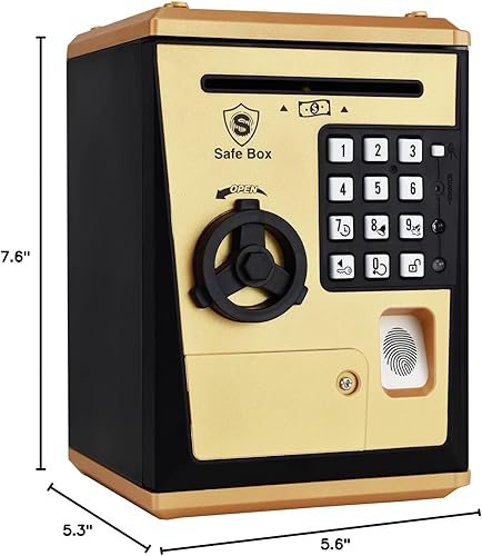 Miniatura 6 de LIKE alcancía de juguete caja fuerte de huellas dactilares cajero automático máquina de ahorros de monedas para niños dorado