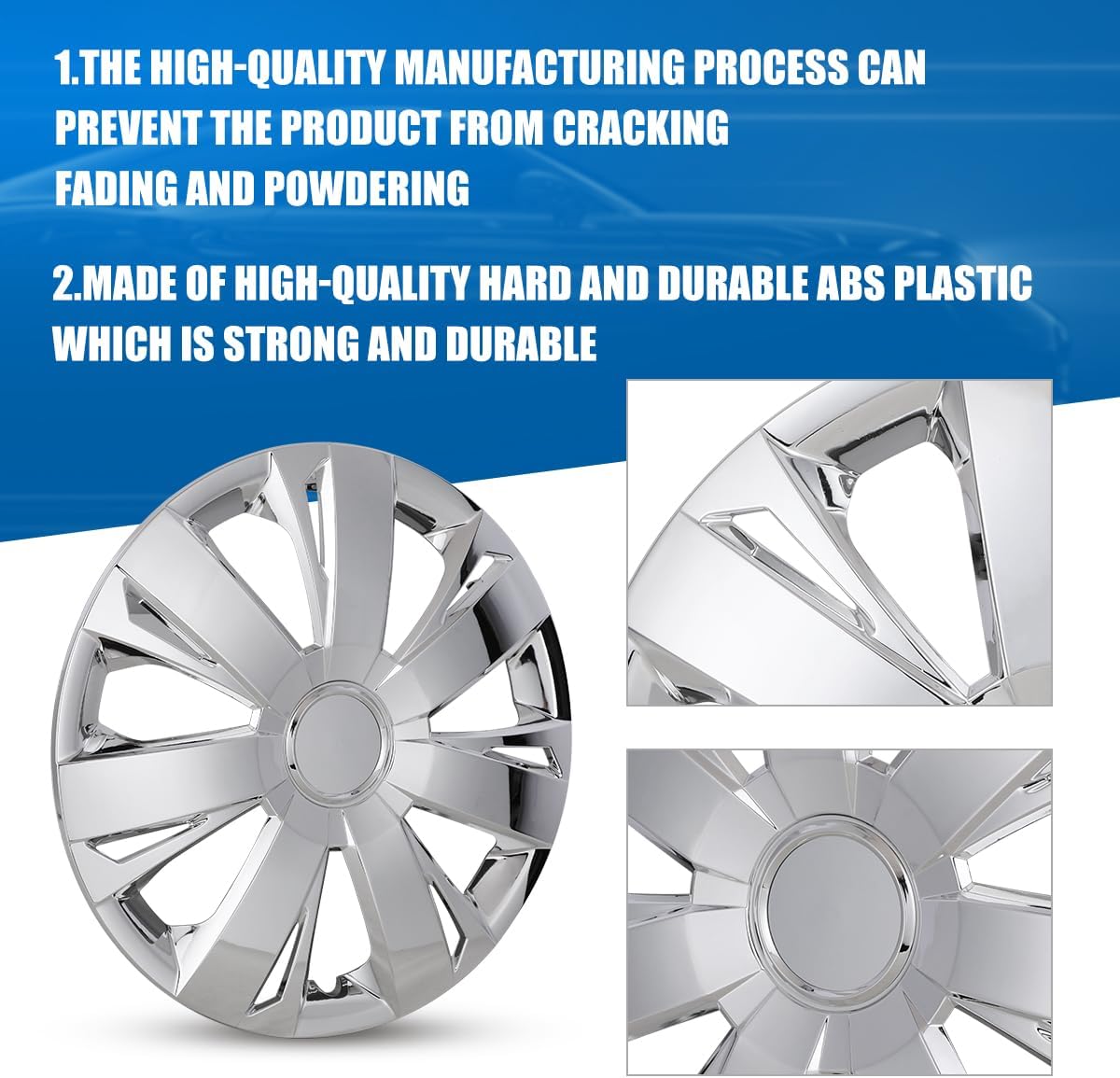 16 inch Hubcaps for Most Car - (Set of 4) R16 Wheel Covers 16in Hub Caps Rim Cover - Car Accessories for 16 inch Wheels - Snap On Hubcap, Auto Tire Replacement Exterior Cap, Chrome