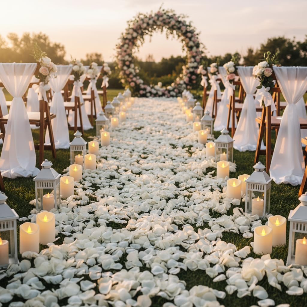 Bulk Set of 12 Outdoor Flameless Candles, Patented 3D Dual-LED Resin Pillars with 2 Remotes, Pure White Waterproof Non-Melting Battery Operated Wedding Aisle Decor, (White, D3 X H6)