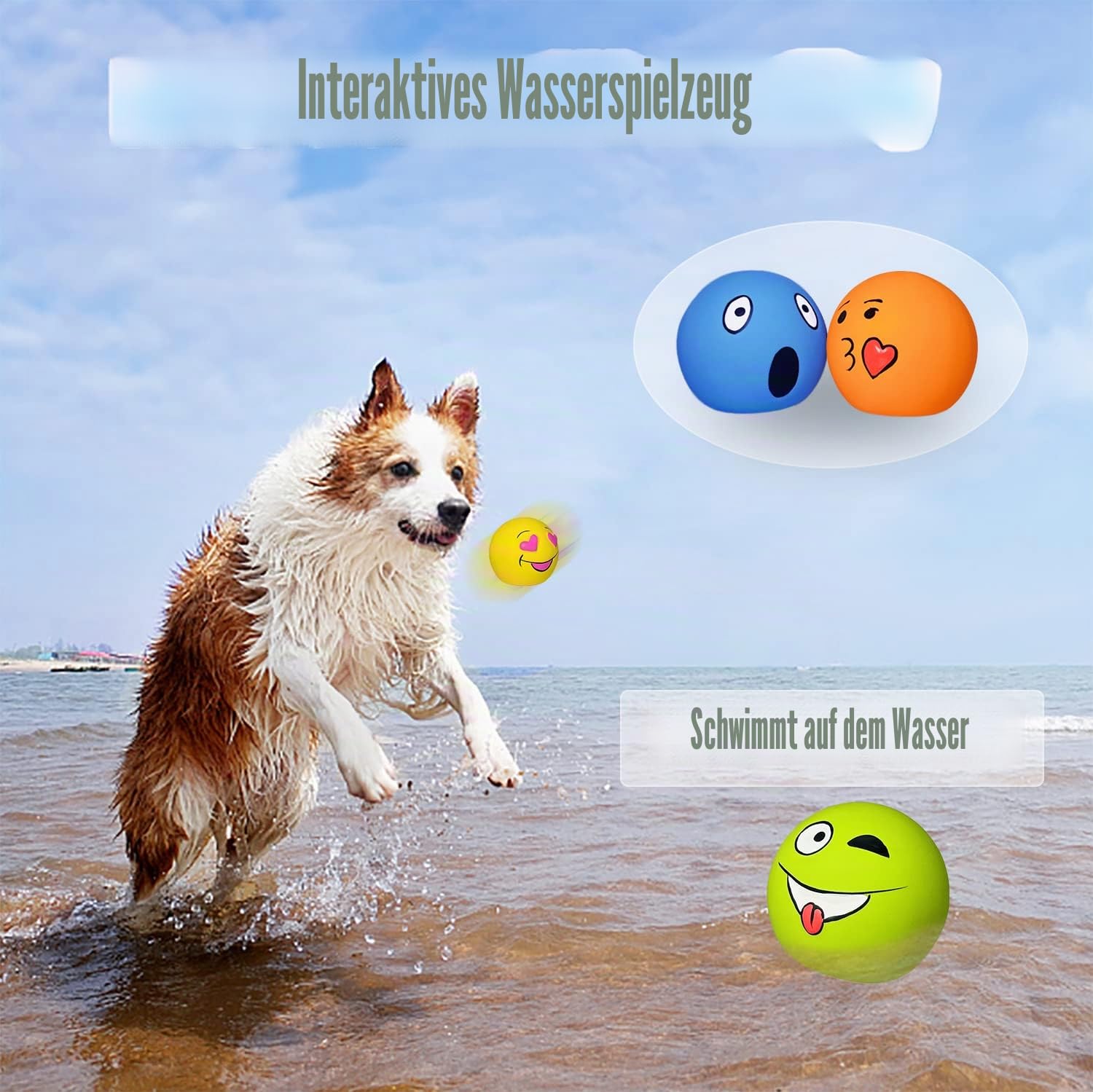 HOLYSTEED Quietschendes Hundespielzeug für mittelgroße Hunde, weicher Latex, quietschende Hundebälle, lächelndes Hundespielzeug, 6 runde Bälle für kleine, mittelgroße Rassen
