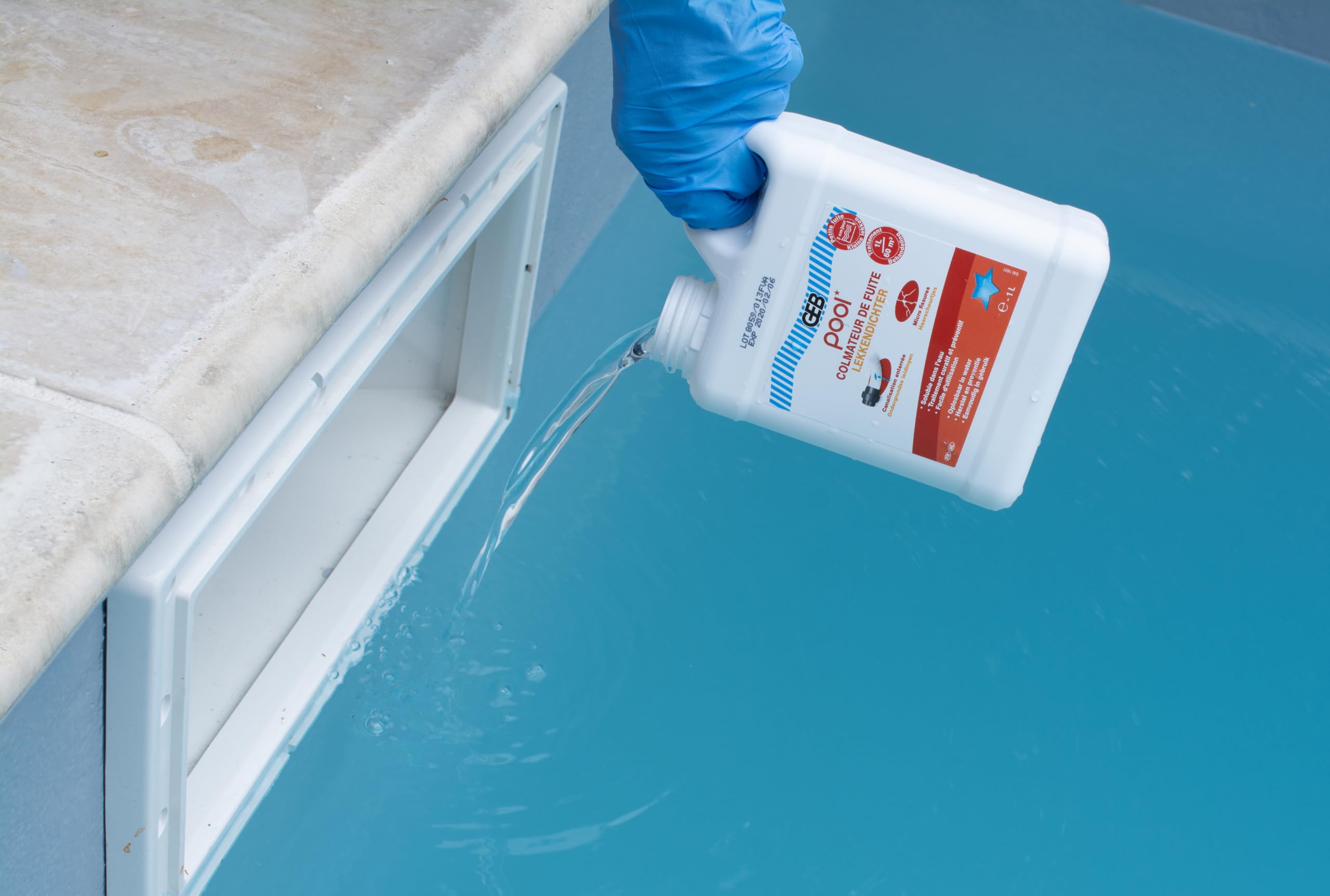 GEB Pool Colmateur de fuites. Liquide colmatant pour la réparation de fuites dans la piscine pour canalisations enterrées et bassin, 1 Litre (Lot de 2)