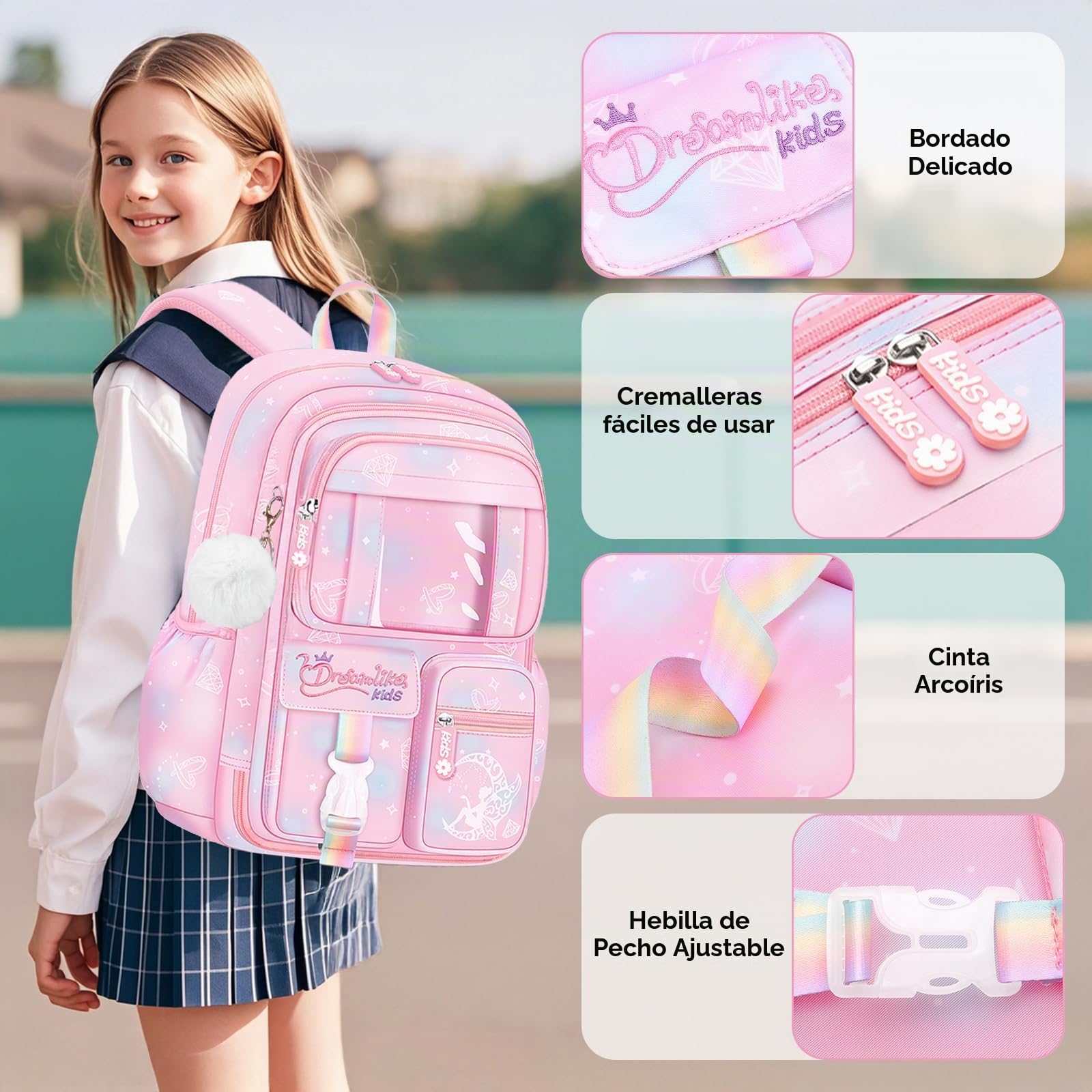 Amythe Set 3 en 1 Mochila Niña con Bolsa Almuerzo Estuche