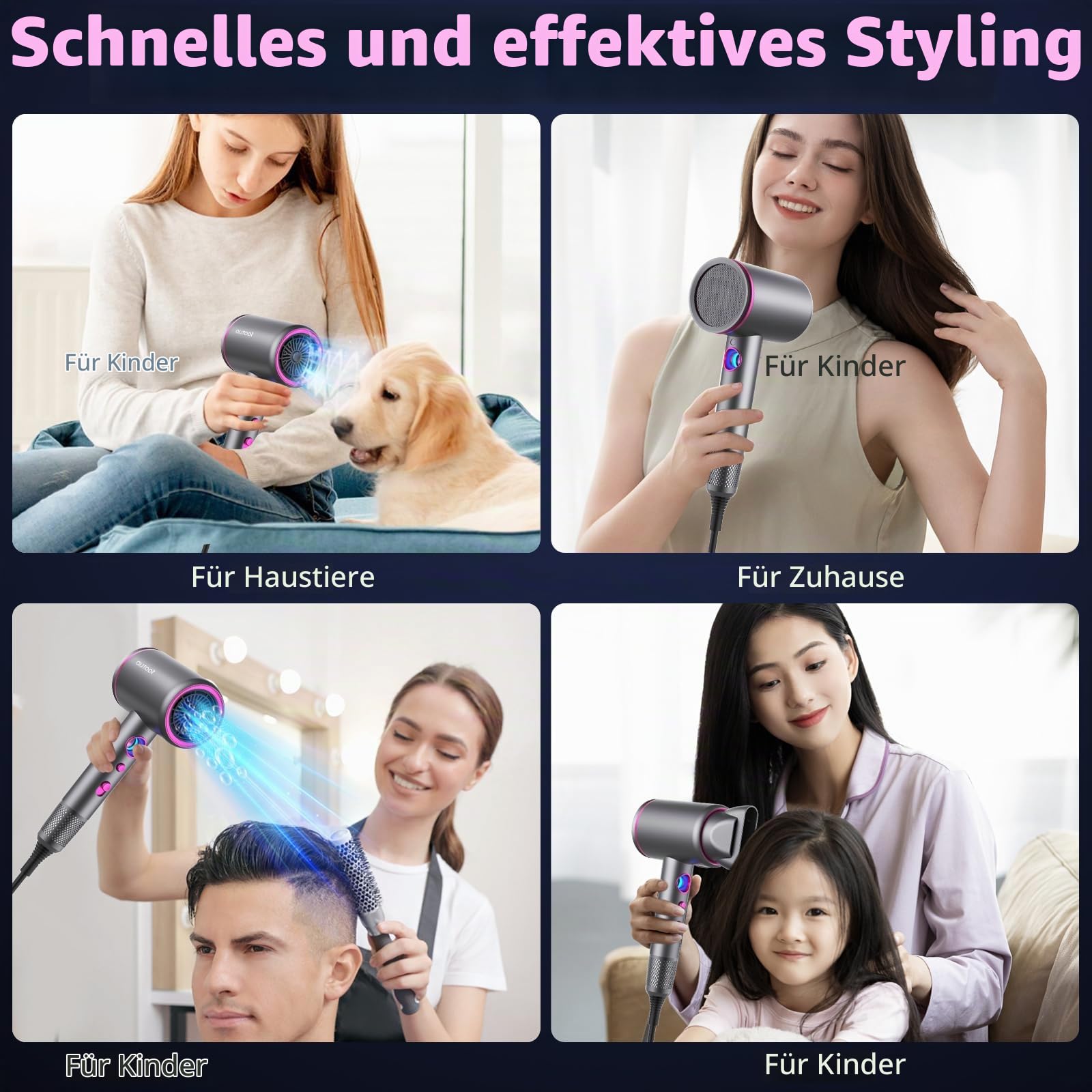Anluomania Haartrockner Ionen, Föhn,Fön 2400W, Profi Haarfön, Reisefön, Professioneller Hair Dryer, Leicht Haarföhn Mit 3 Zubehör & Kontrollleuchte für Die Ringtemperatur, 3 Heiz/3 Geschwindigkeit