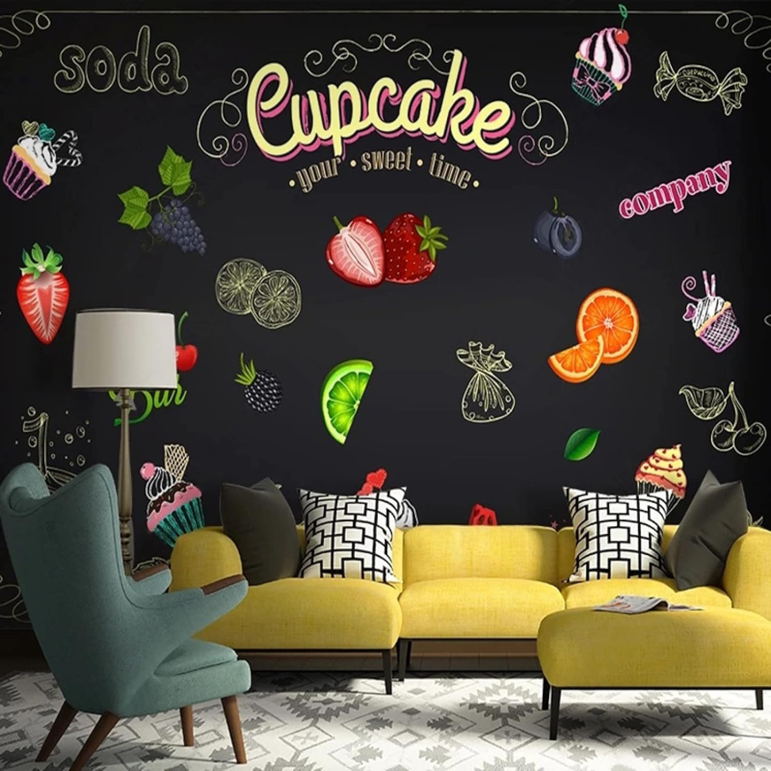 Papier peint en soie gaufrée 3d aux motifs fruits et glaces pour chambre élégante 150cm