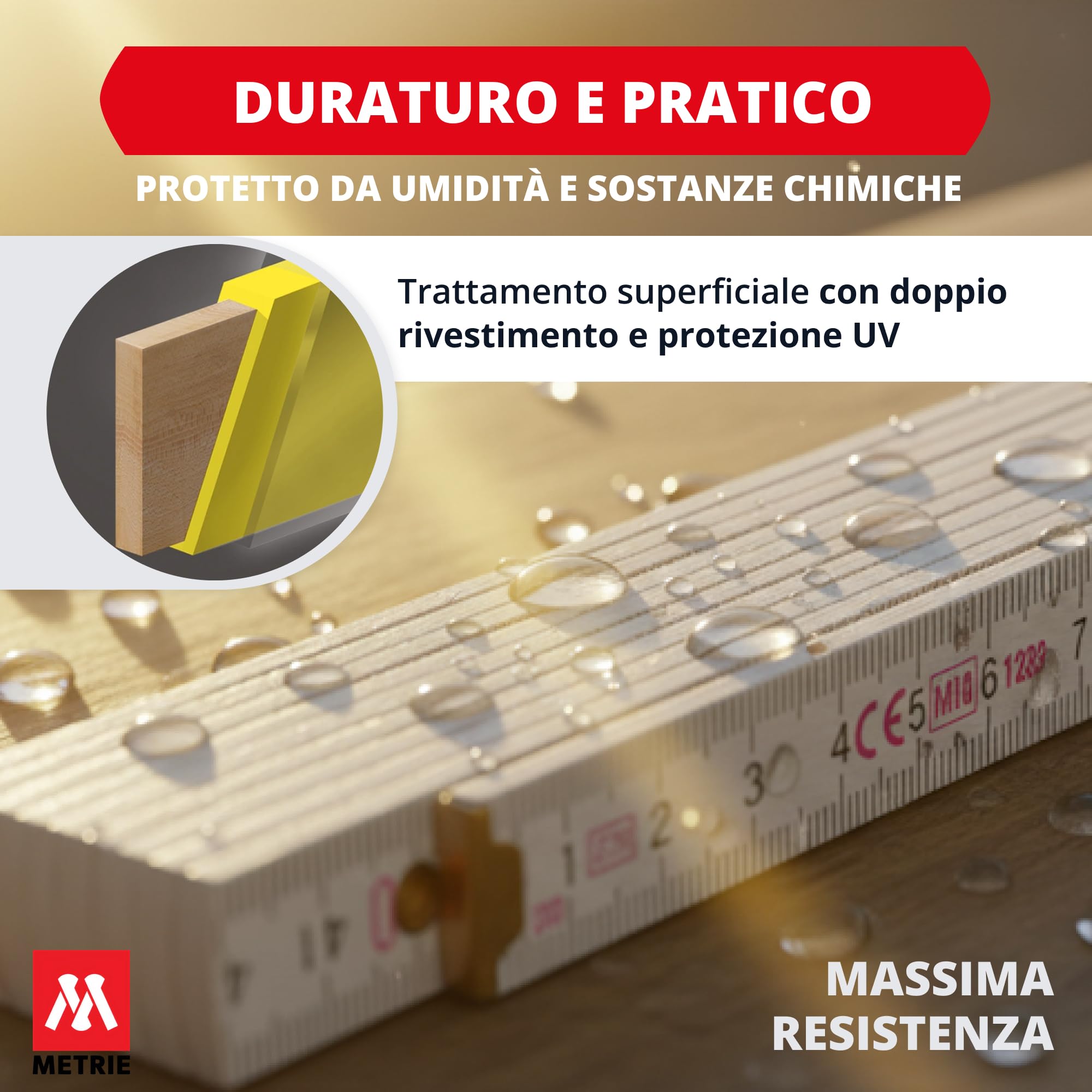 Metrie™ Metro pieghevole – Metro in Legno 2 m | Metri – GIALLO – Scala duplex, Prodotto nell’UE | Robusto e Preciso | per Artigiani e Fai-da-te | BLOCK 72 – 1 pezzo