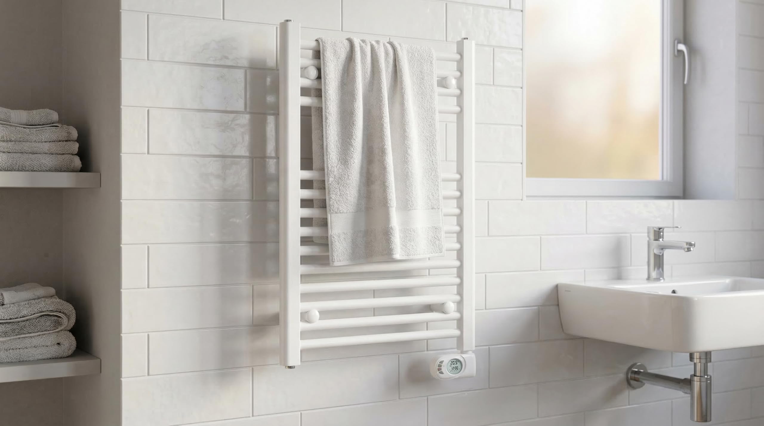 ADAX Comfort Scaldasalviette Elettrico 500x874 mm – Termoarredo Elettrico Bagno con Termostato, Porta Asciugamani da Parete, Radiatore Elettrico Scalda Salviette, 300W, Bianco, IP44
