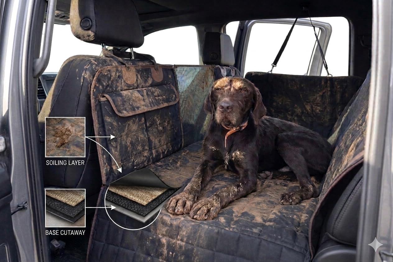 Field & Fur Dog Car Seat Extender Hard Bottom for Back Seat – Quilted Waterproof Dog Car Seat Cover with Non-Slip Base & Side Flaps, Back Seat Extender for Dogs, Fits SUVs & Trucks