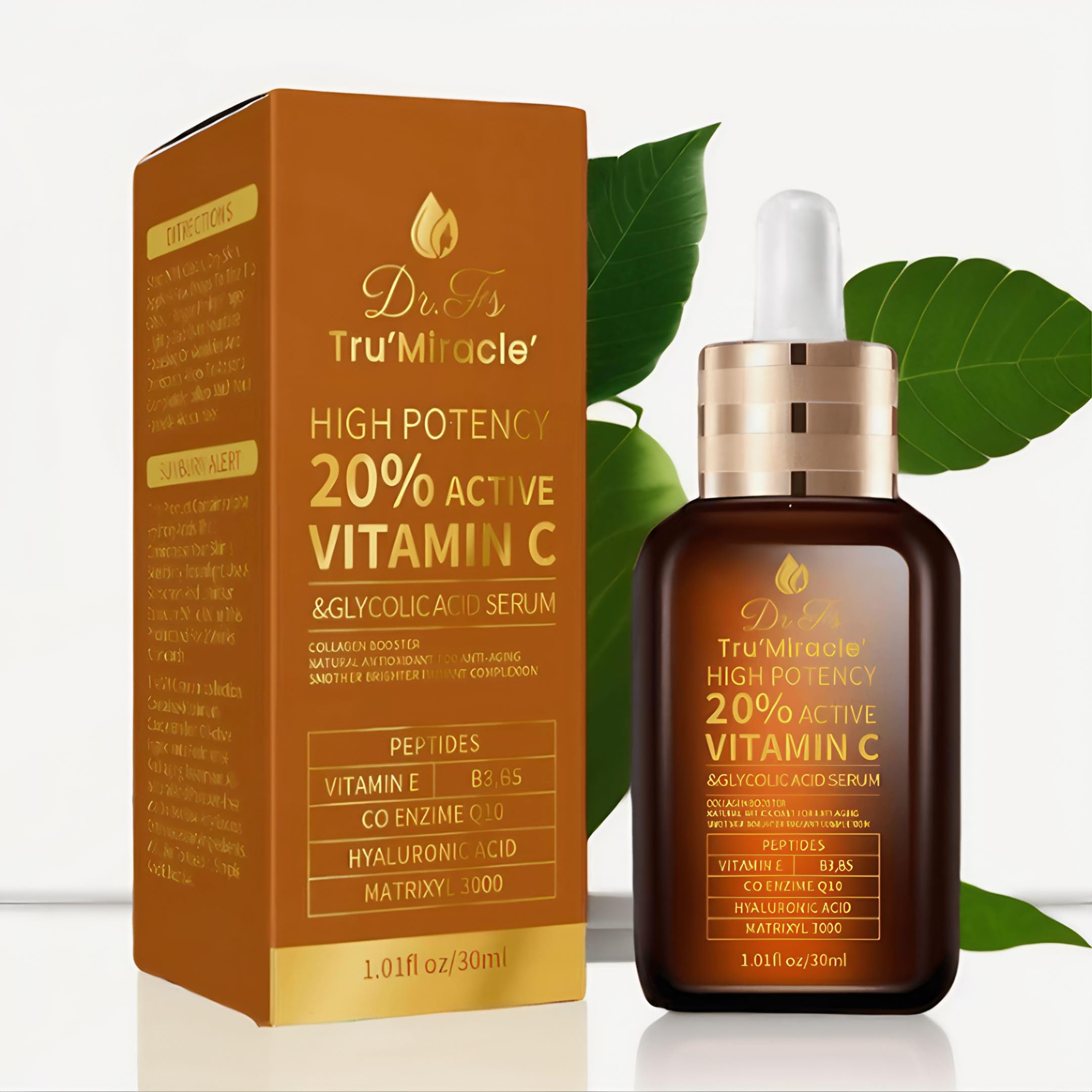 20% Vitamin C Serum for Face with Glycolic Acid and Hyaluronic Acid - Antioxidants rich, Boosts Collagen production, Fades Dark Spots, ANTI-AGING, nighttime use (9 serum in 1)
