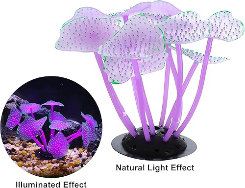 Miniatura 5 de VOCOSTE Coral de hongo de acuario de silicona suave, coral artificial acuático fluorescente para decoración de peceras, morado