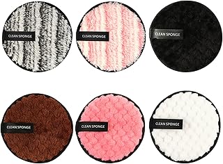 فوطة ازالة مكياج قابلة لاعادة الاستخدام شكل دائري ناعم ومنفوخ ومتعدد الوظائف قماش مايكروفايبر بوجهين قابل للغسيل لتنظيف المسام بعمق والتقشير من ارابيست مجموعة 6