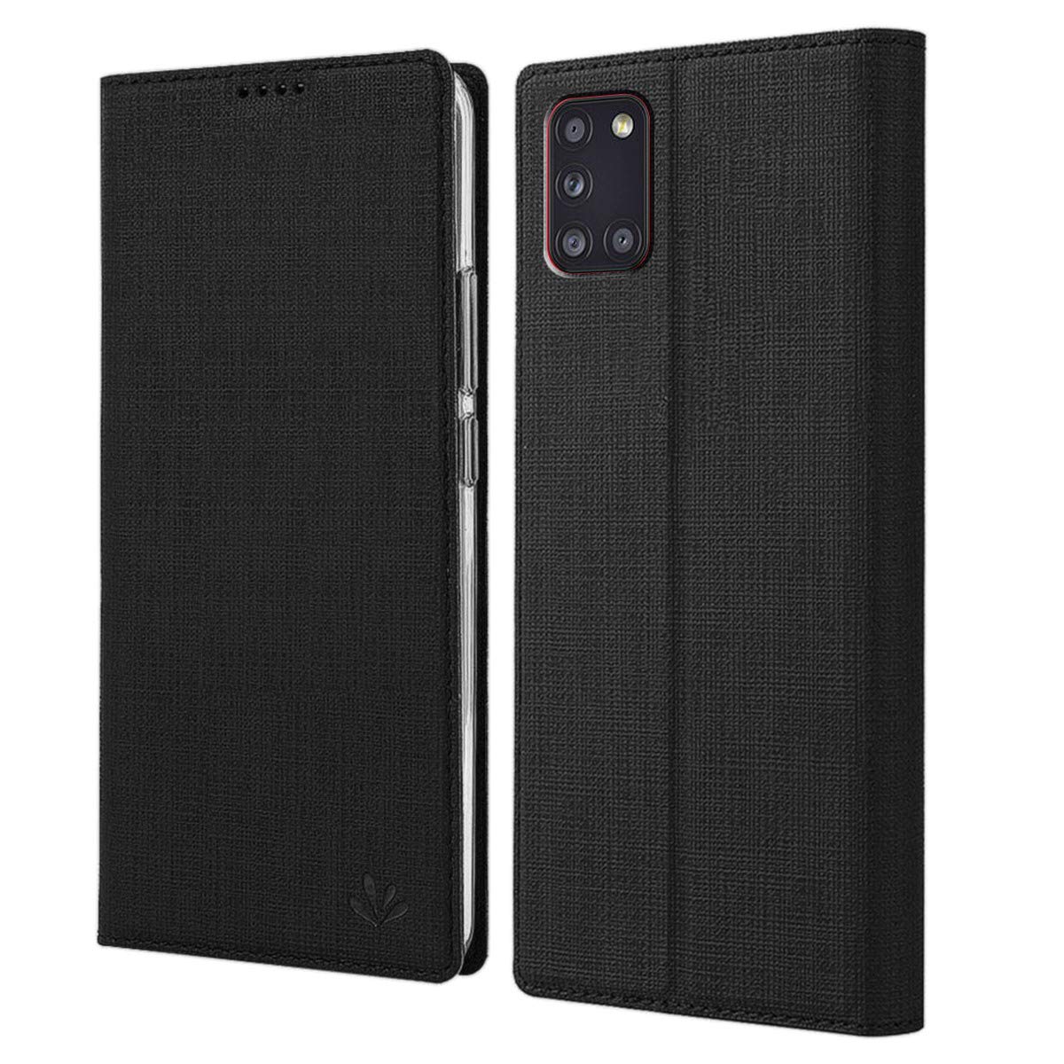 MOONCASE Samsung Galaxy A31 Case, Cloth Texture PU Leather + Soft TPU Inner Shell Holster Hidden Magnetic Adsorption Flip Cover Case for Samsung Galaxy A31 (Black)