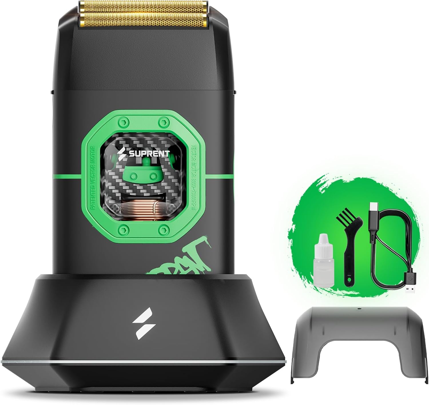 SUPRENT Fangs Professional Foil Shaver, 13000RPM Vector Motor Electric Razor for Head, Beard, & Neck, Portable Close Face Shaver with Type-C Rechargeable