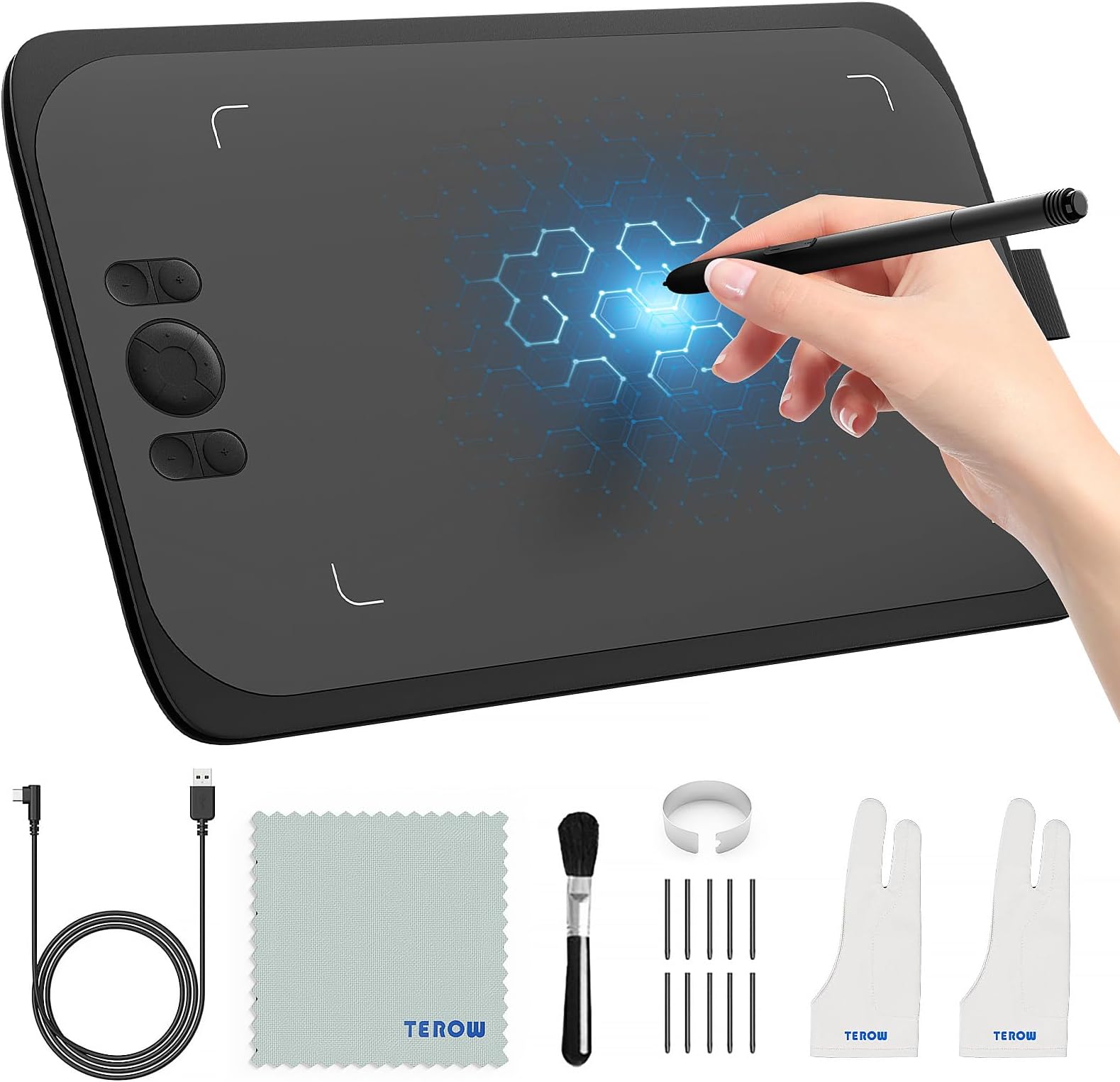 UGEEGraphics Drawing Tablet, M808 10x6.25 inch Ultra Thin with 8 Customized Shortcut Keys, New-Gen Battery-Free Stylus of 16K Levels Pressure for Digital Drawing, Compatible with MAC/Android/Windows