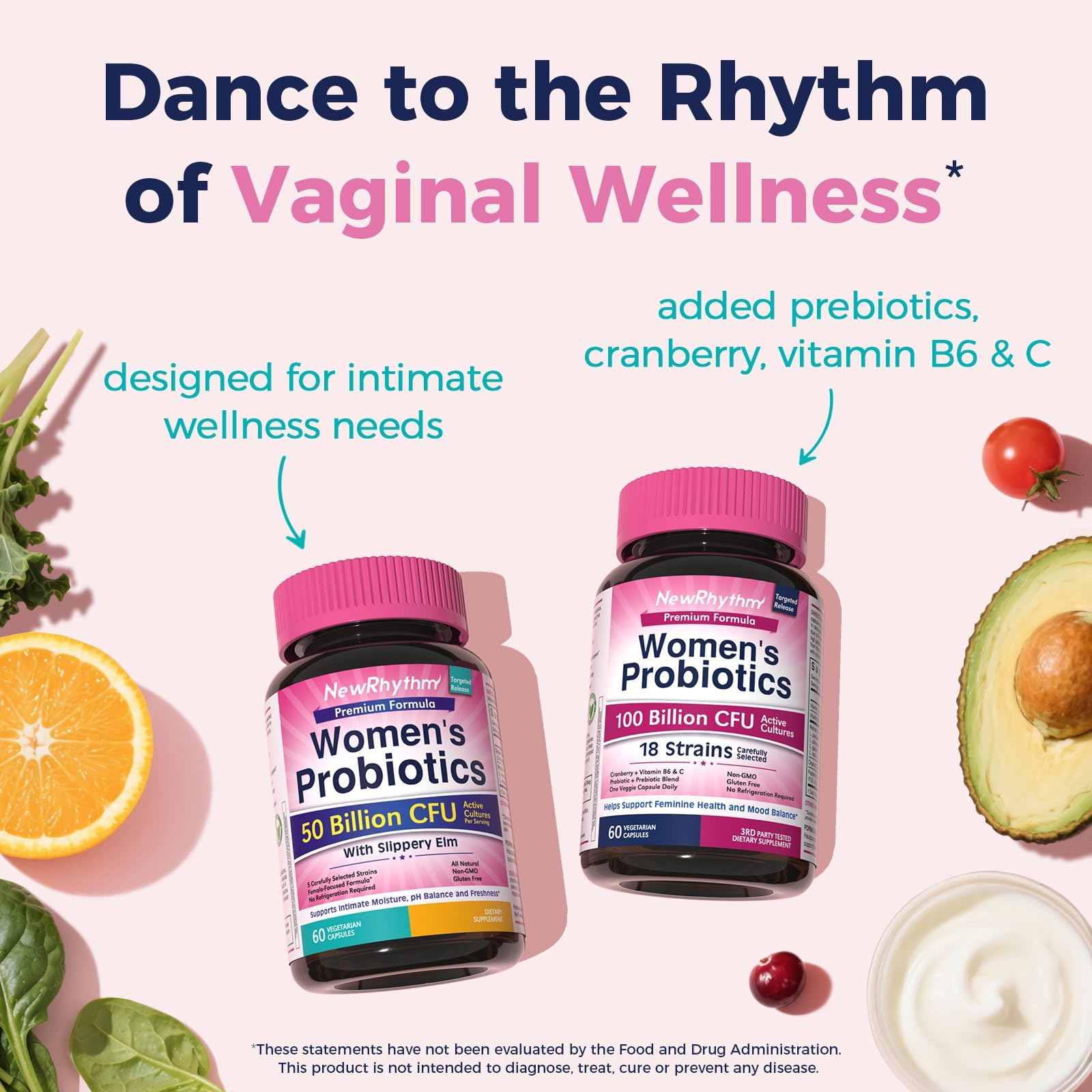 NewRhythm Women's Probiotics Slippery Elm Bark, 50 Billion CFU Per Serving, 5 Strains, All Natural, Non-GMO, Vaginal, Digestive & Immune System Support, 60 Vegan Caps — Amazon image 7