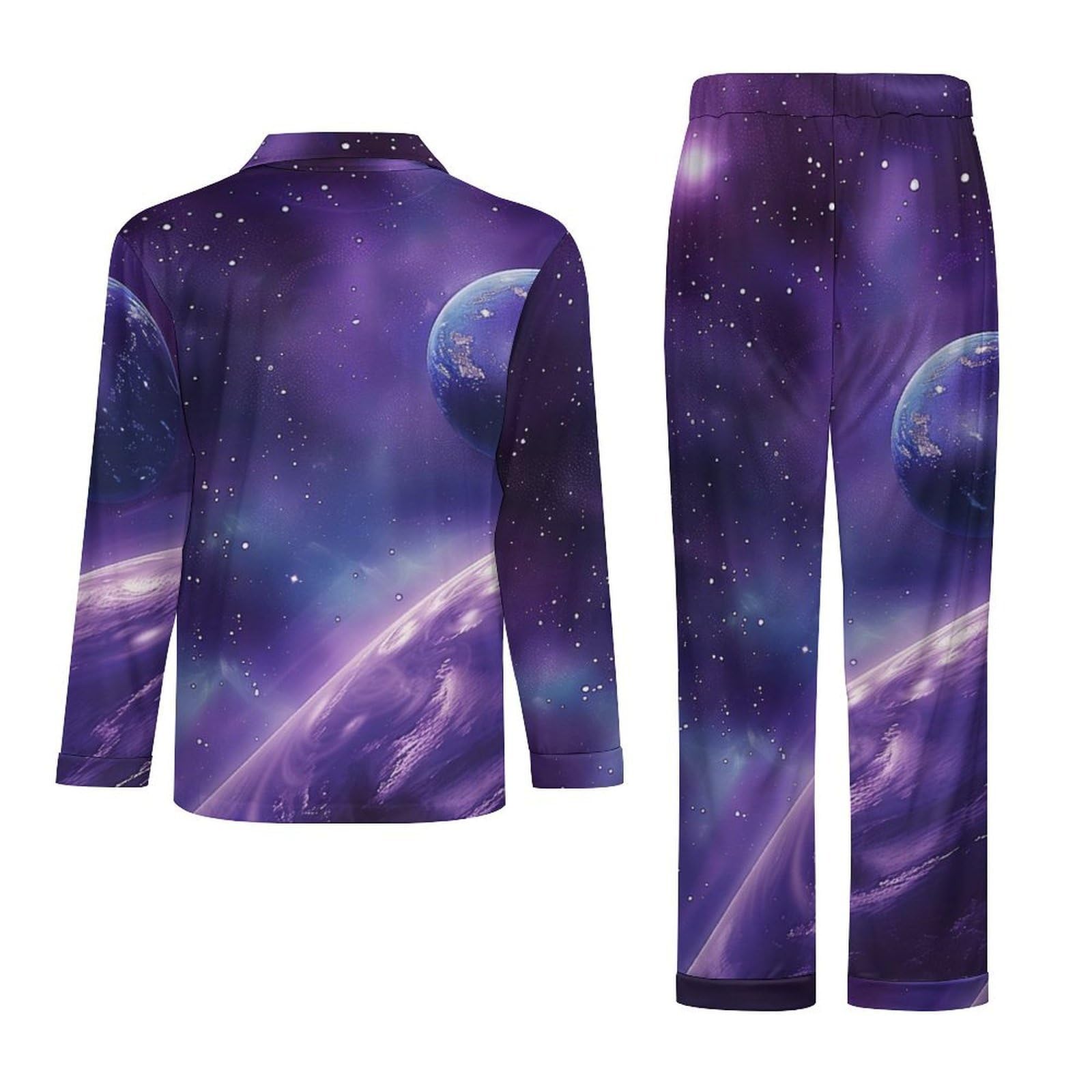 OLEETS Pigiama A Maniche Lunghe da Uomo - Il Cielo Stellato della Terra Pigiama Invernale Pantaloni Top Caldo Autunnale Traspirante Morbido 2 Pezzi Casual Ampio