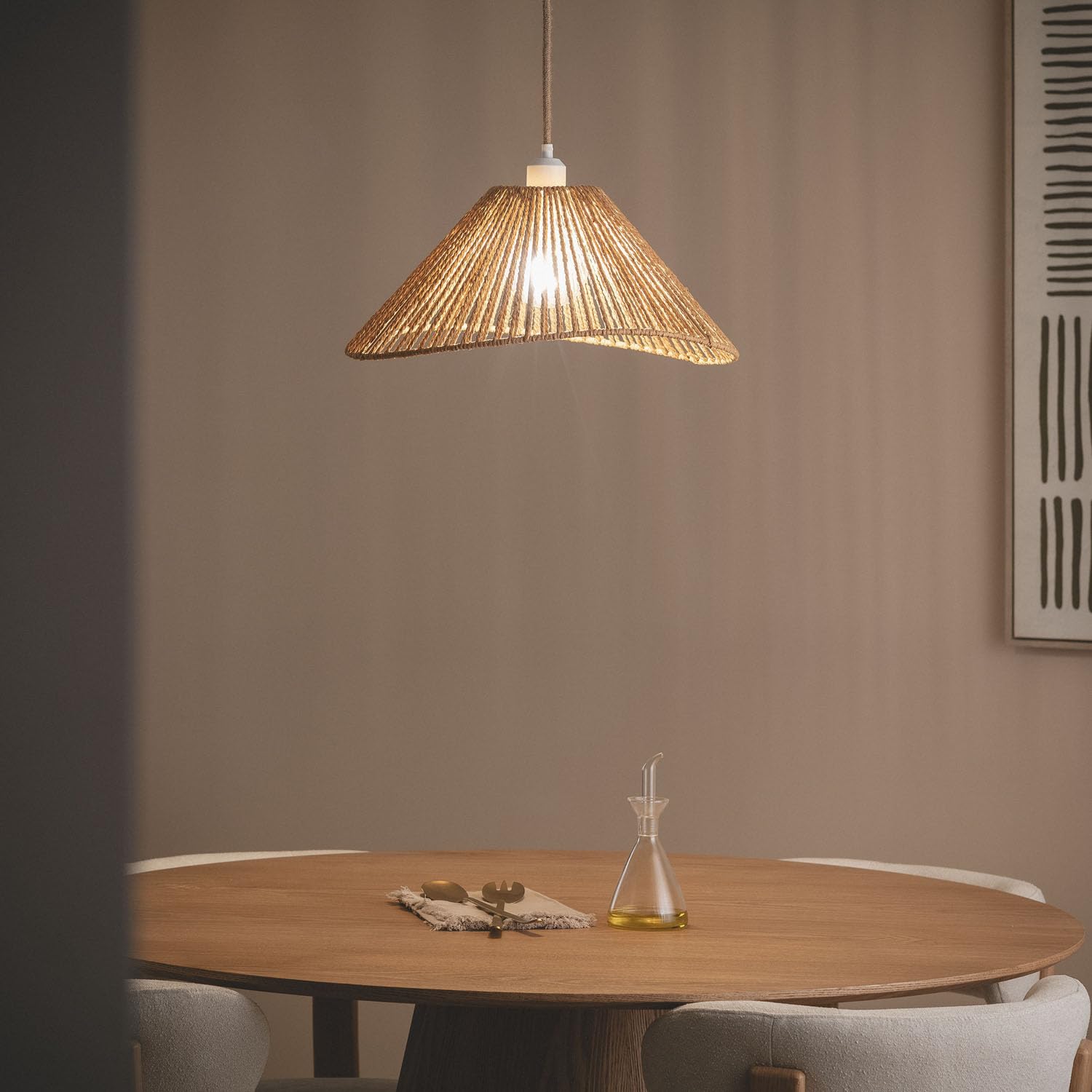 LEDKIA Lámpara Colgante Papel Trenzado Mikah Ø450 Marrón | Diseño Moderno y Funcional | Diámetro Ø45 cm | Ideal para Salón; Dormitorio | Fácil Instalación | Luz Suave
