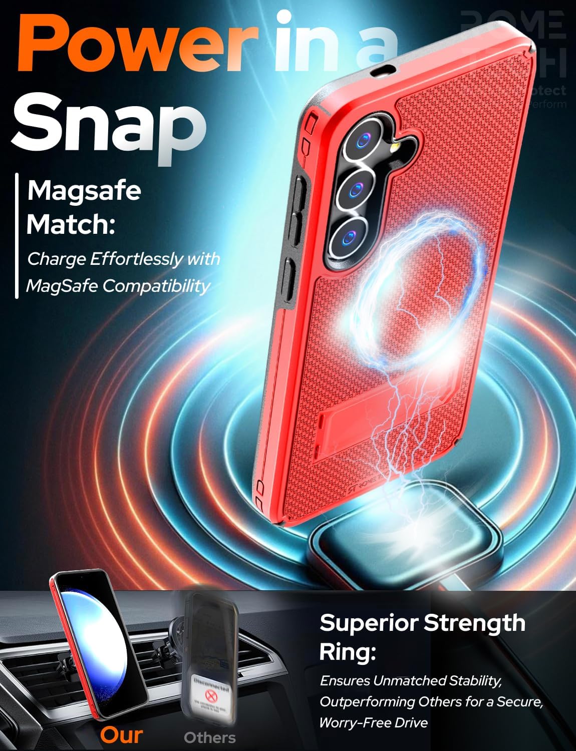 Designed for Samsung Galaxy S24 Case with Belt Clip Holster - Compatible with MagSafe Magnetic Heavy Duty Phone Cover with Kickstand - Red