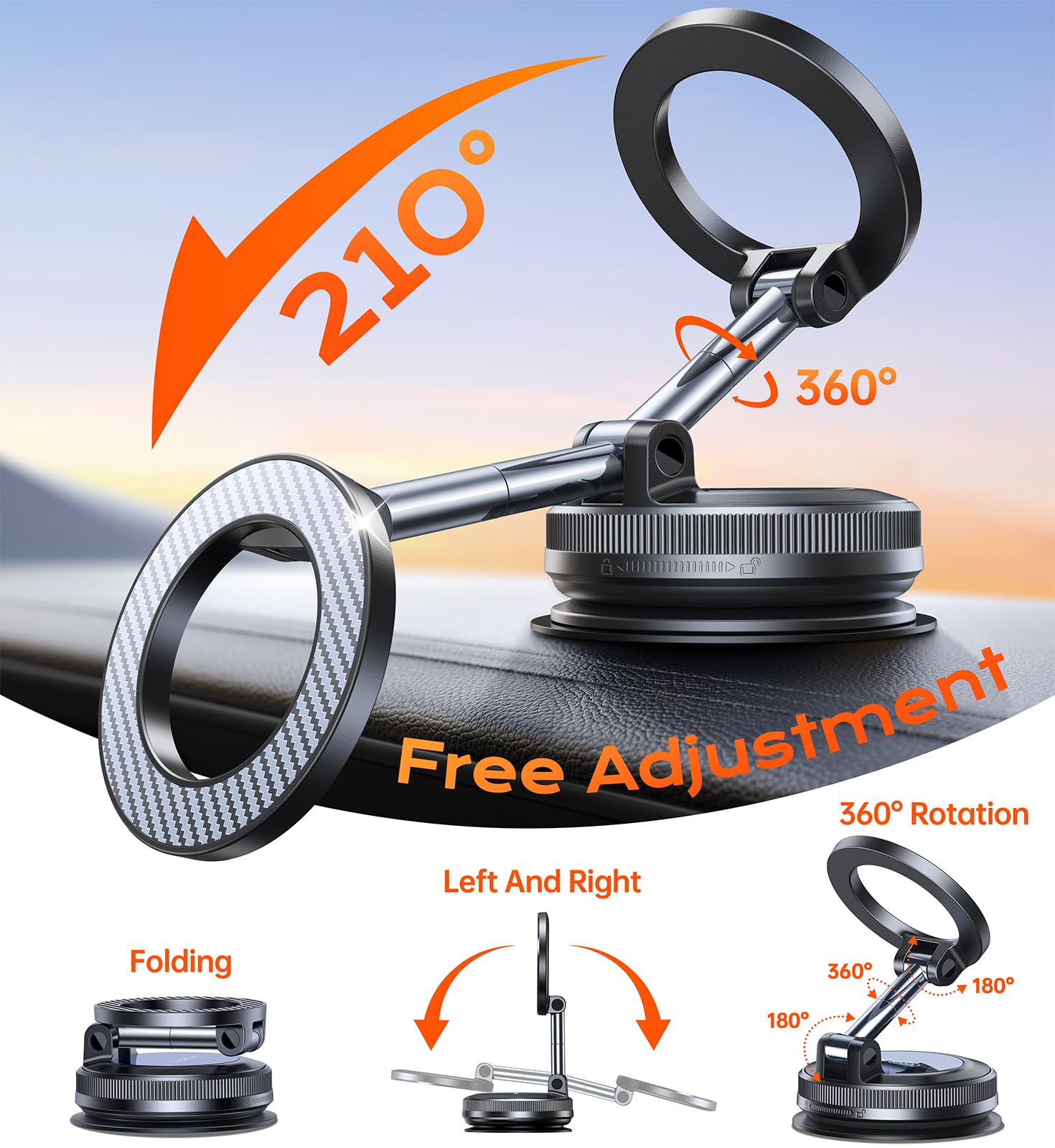 Coolpow for Magsafe Car Mount Vacuum Magnetic Phone Holder for Cars【Greater Stability】 Car Phone Holder for Car Accessories for Women Men Dash Mounting Frames for iPhone 17 16 15 14 & Samsung — view 5