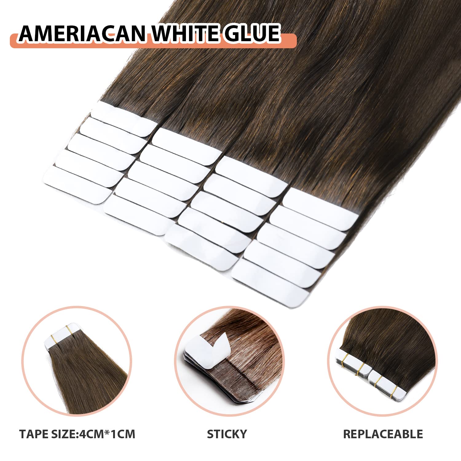 XDhair Tape in Real Human Hair Extensions 20Pcs 50G 22inch Straight Balayage Dark Brown to Chestnut Brown and Dirty Blonde Tape in Extensions for Women (#2/618,22Inch) - Image 3