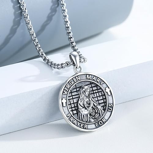 Vista 327 de Collar con colgante de plata de ley 925 con medalla de San Patrón, joyería religiosa para hombres y mujeres, con cadena de acero inoxidable 316L