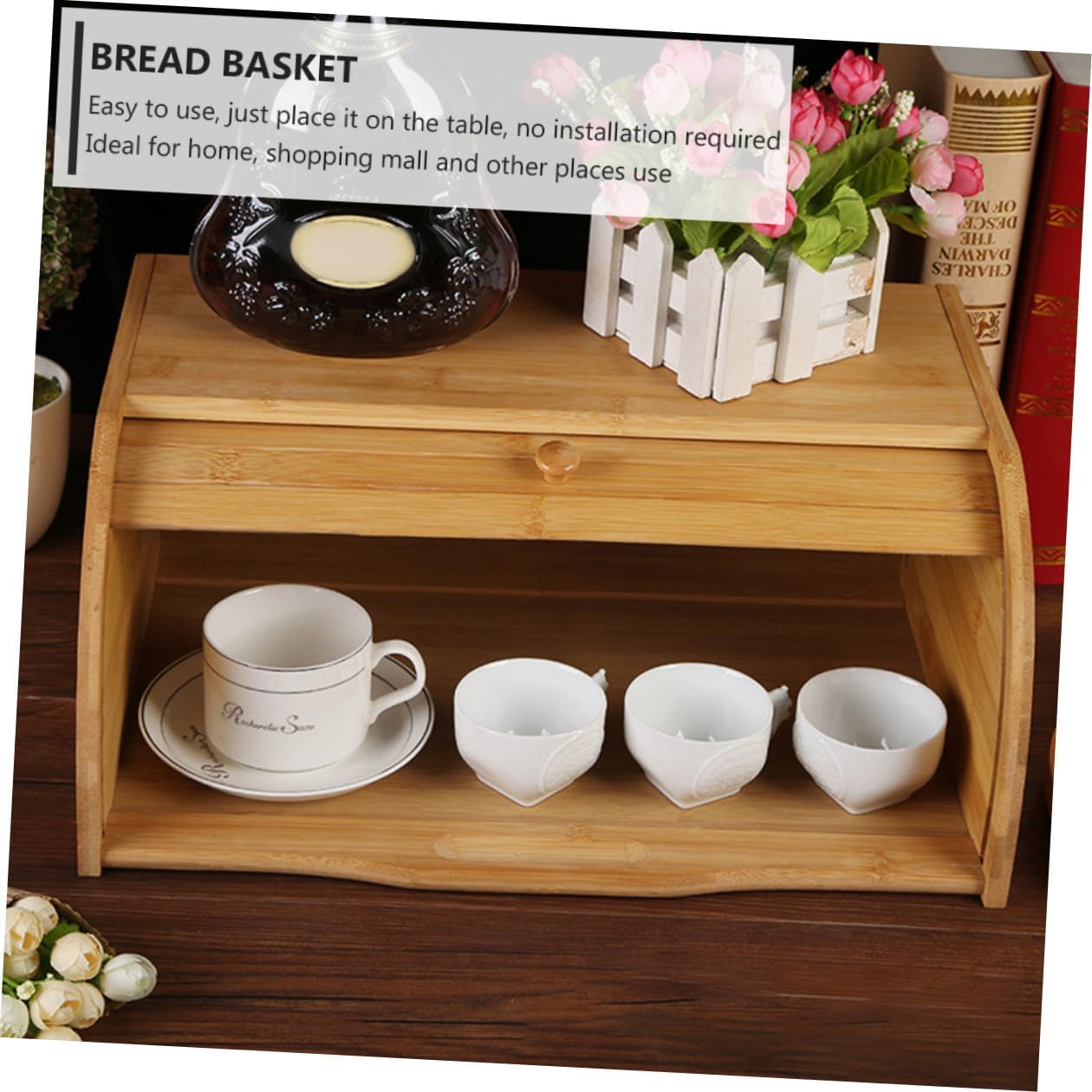 Wooden Bread Box Lid Bread Storage Container for Kitchen Counter Organizer for Home Use