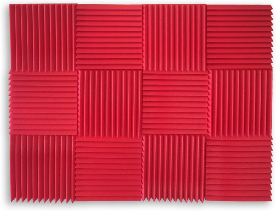 (12) Pack Acoustic Panel Studio Foam Music Wedges 1"x12"x12" (Red)