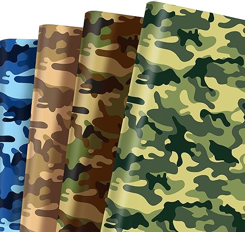 12 hojas de papel de regalo de camuflaje de 28 x 20 pulgadas para hombres y niños, papel de regalo de camuflaje verde y azul para cumpleaños,
