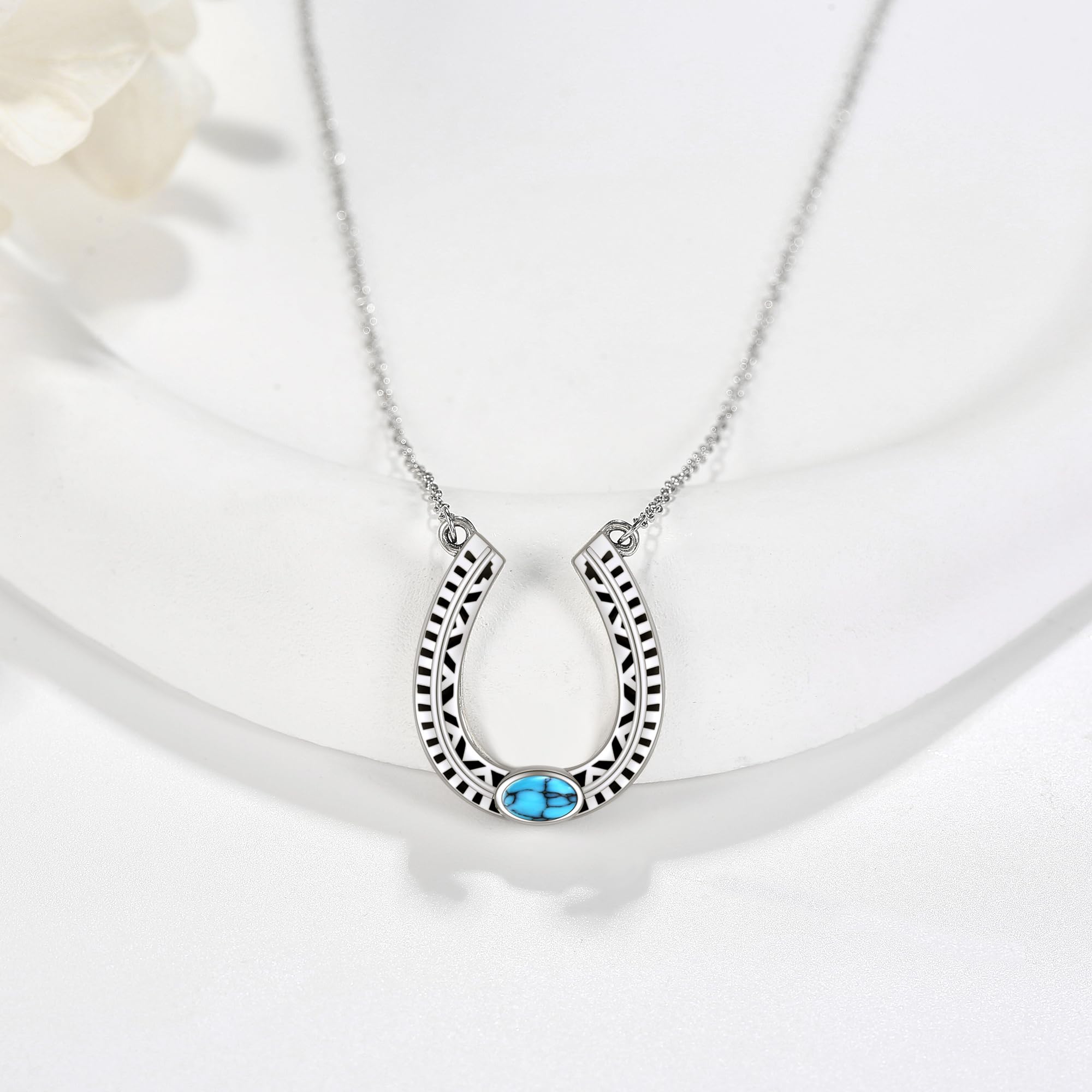 JERWLI Hufeisen Kette 925 Sterling Silber Türkis Western Hufeisen Anhänger Halskette Pferde Schmuck Geschenke für Damen Frauen Mädchen Pferde Liebhaber