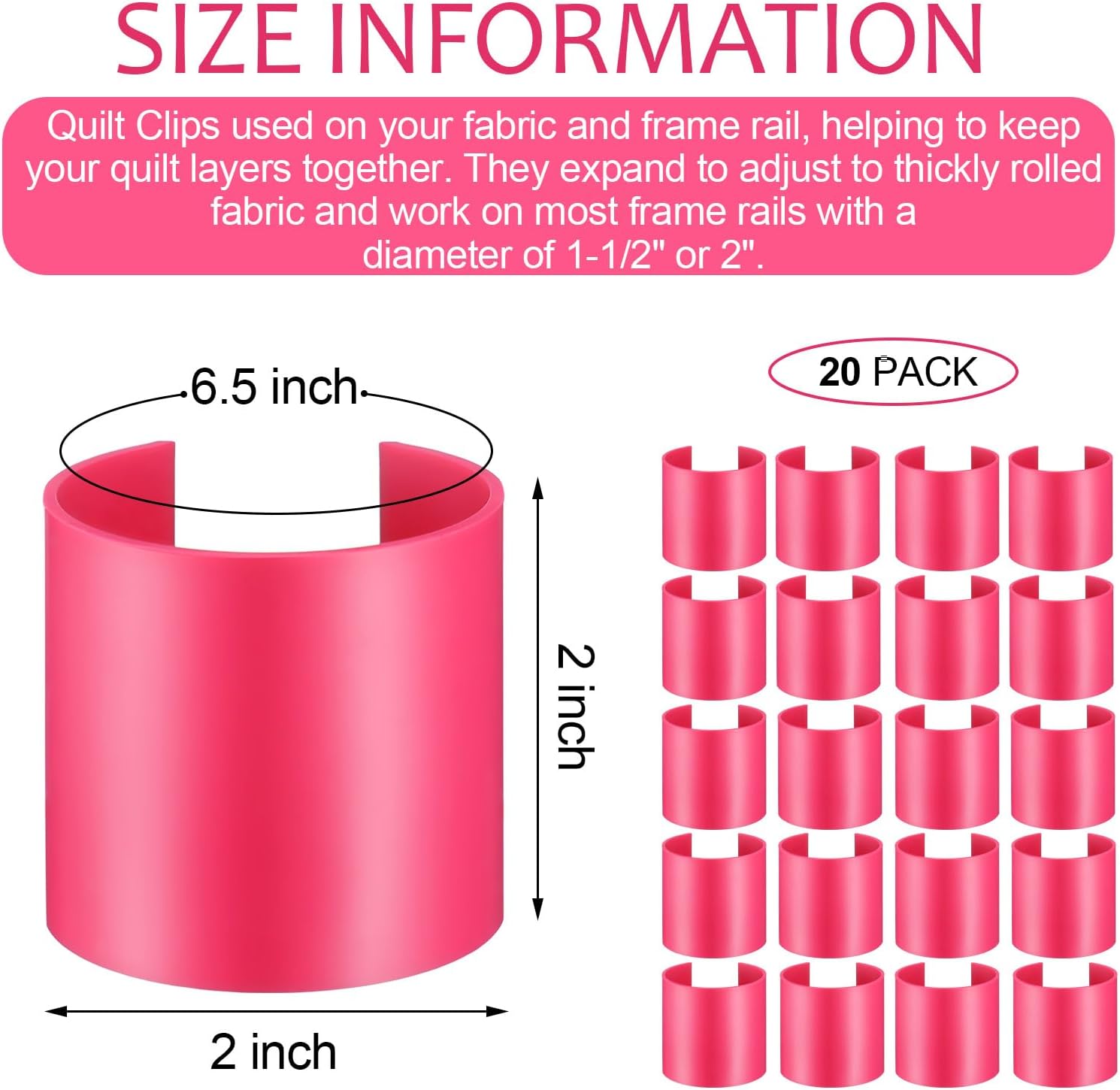 Vercraft 20 Pack 2" Diameter Quilt Clips for Binding, Pink