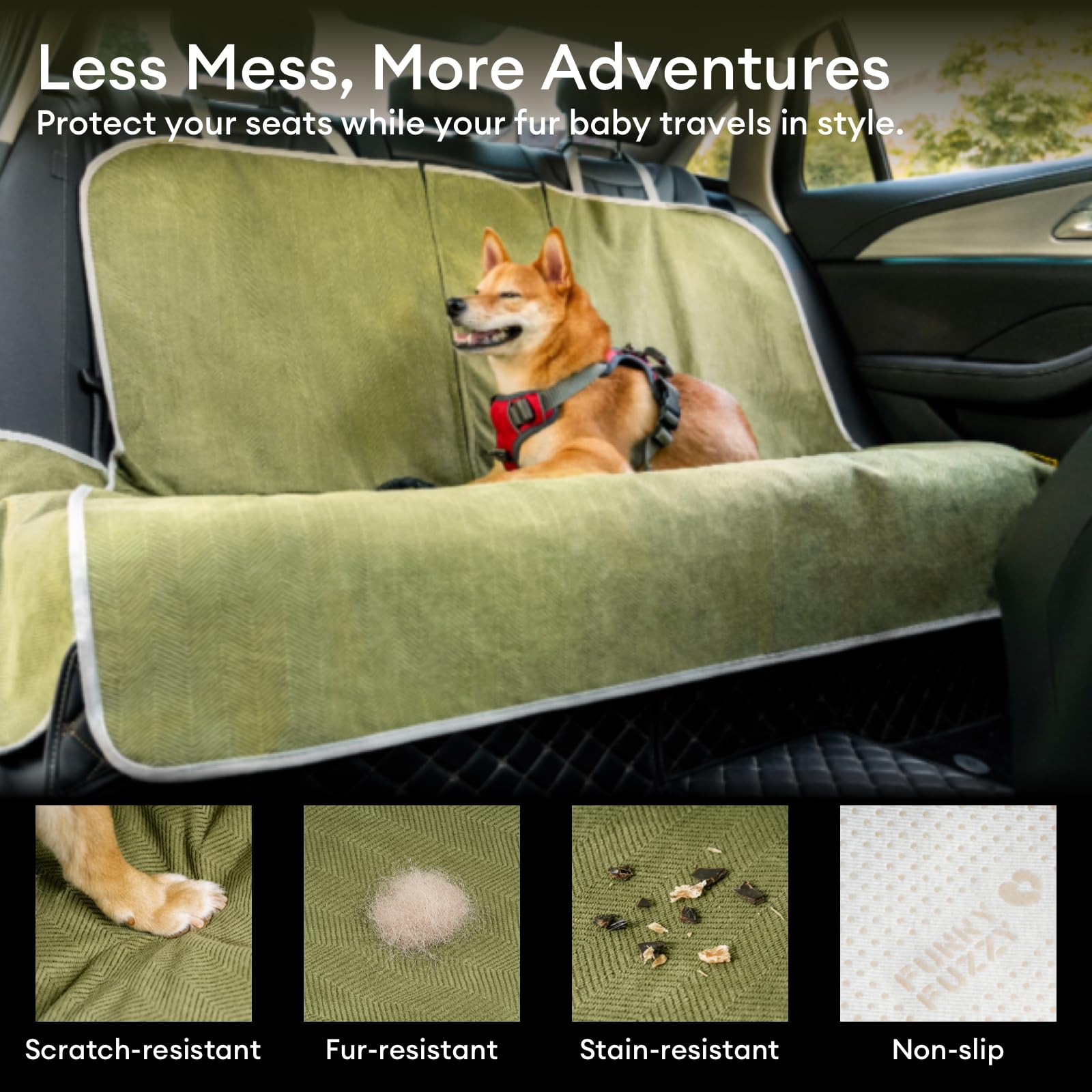 FUNNY FUZZY Dog Car Seat Cover for Back Seat, Waterproof, Scratchproof Car Seat Protector for Dogs Nonslip, Dog Back Seat Covers for Cars, Trucks and SUVs, Back Seat(18.1''W x 53''L×22" H) - image 3